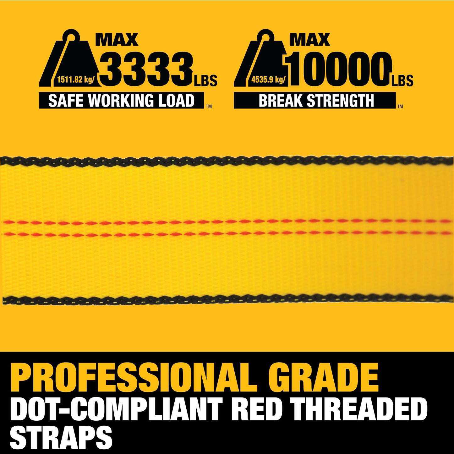 DEWALT DXBC10000J-6PK Black/Yellow 2" x 27' Ratchet Tie Down Straps with Double J-Hooks - Heavy-Duty Cargo Hauling (10,000 lb Break Strength), 6 Pack