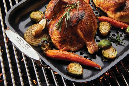 All-Clad Outdoor Nonstick Roaster Set 15x11 Inch Oven Grill Safe 500F Roaster Pan, Pots and Pans, Cookware Black