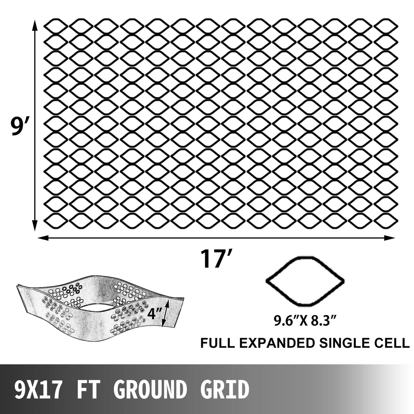 Happybuy Geo Grid Ground Grid 9x17 ft, Geo Cell Grid 4 Inch Thick, Gravel Grid HDPE Material, Ground Stabilization Grid 1885 LBS Per Sq, Tensile Strength Gravel Ground Grid for Slope Driveways, Garden