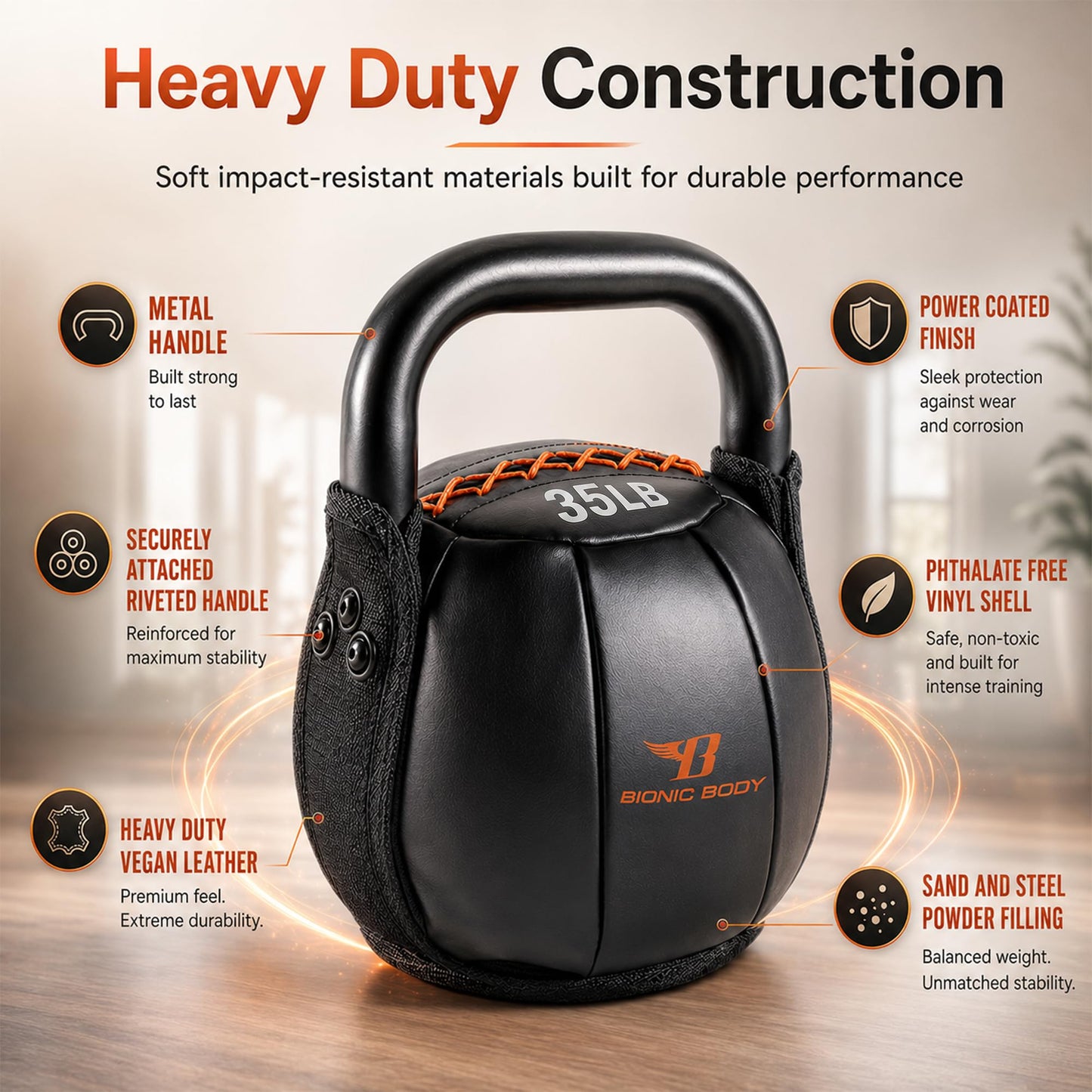 Bionic Body by Kim Lyons Soft Kettlebell 35 lb – Ergonomic Handle for Strength, Conditioning, Core & Full-Body Workouts, Home Gym, HIIT & Functional Fitness