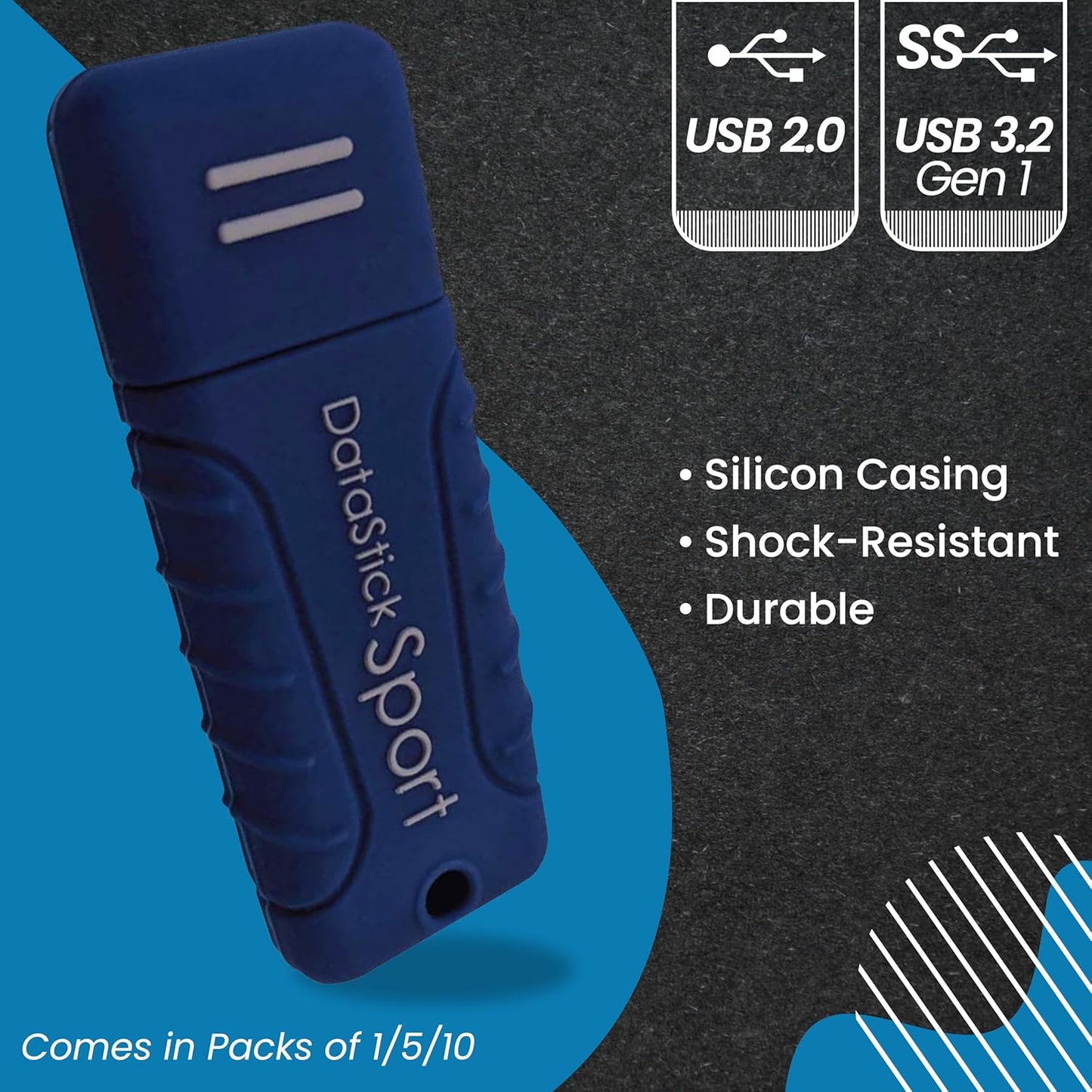 Centon 3.0 8 Pack 5 Electronics MP Essentials DataStick Sport USB Flash Drive, Waterproof USB Drive, Shock-Resistant