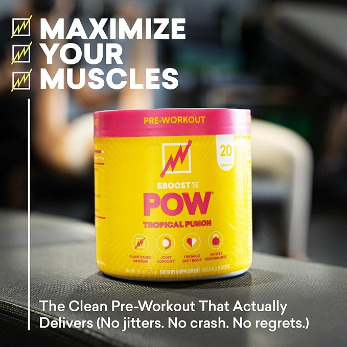 EBOOST POW Natural Pre Workout Powder ??20 Servings - Tropical Punch - A Pre Workout Supplement for Performance, Joint Mobility Support, Energy, Focus - Men & Women - Non-GMO, Gluten-Free, No Creatine