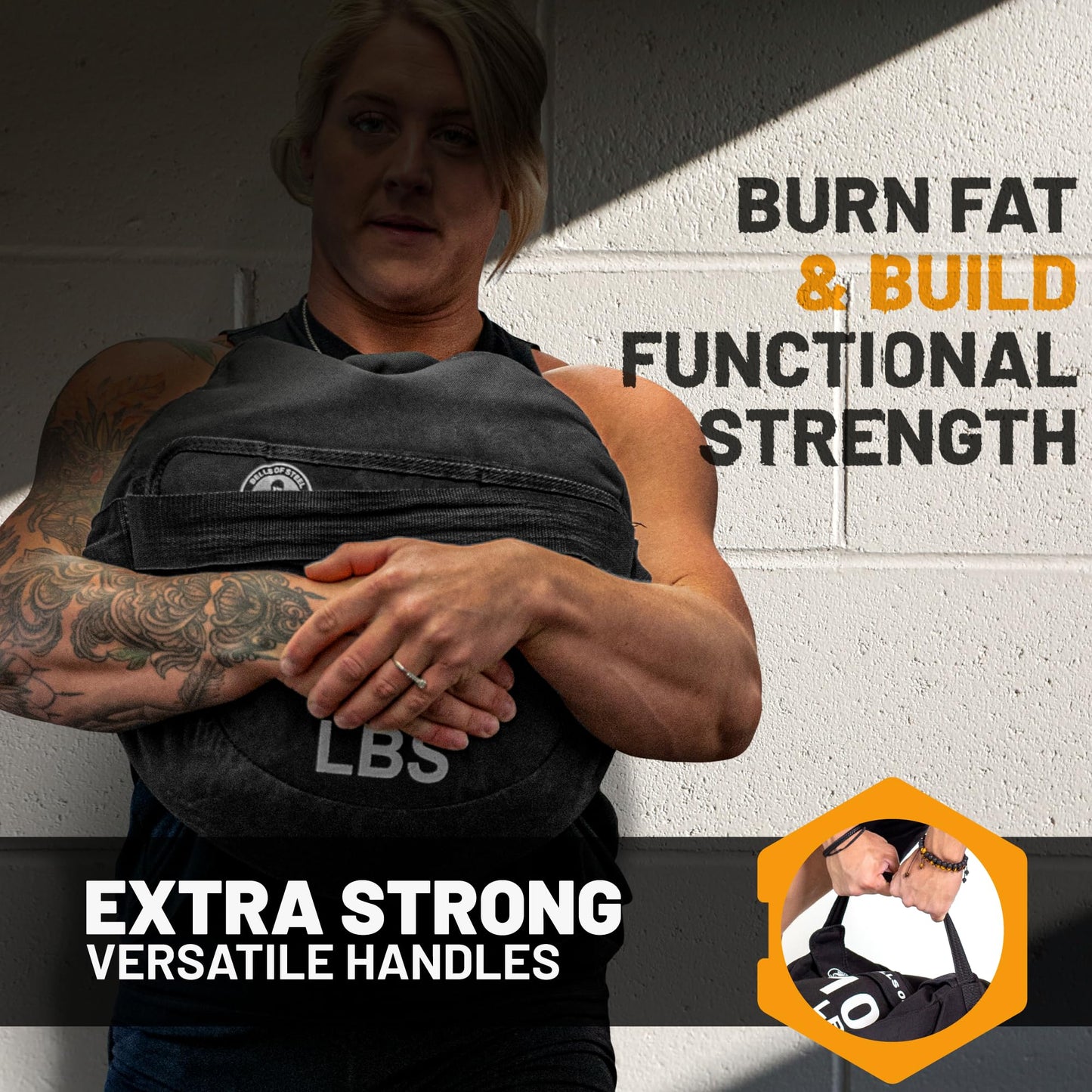 Strongman Sandbag for Working Out [Bells of Steel] Fitness Sand Bag Sacks, Commercial and Home Gym Sand Bags for Weight Training with Handles for Workout - 50 lb