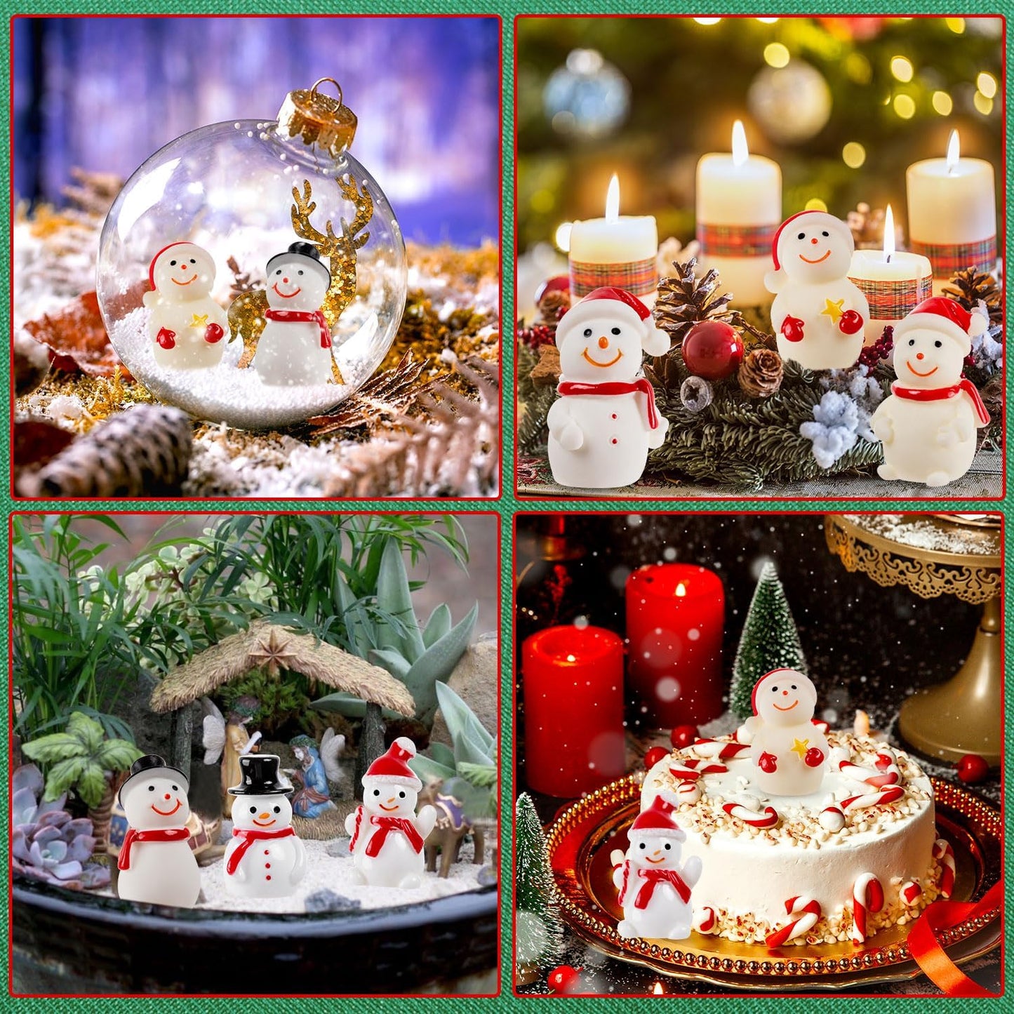 Skiennix Mini Snowman Figurines - 36Pcs Resin Snowmen with Hats for DIY Christmas Decor