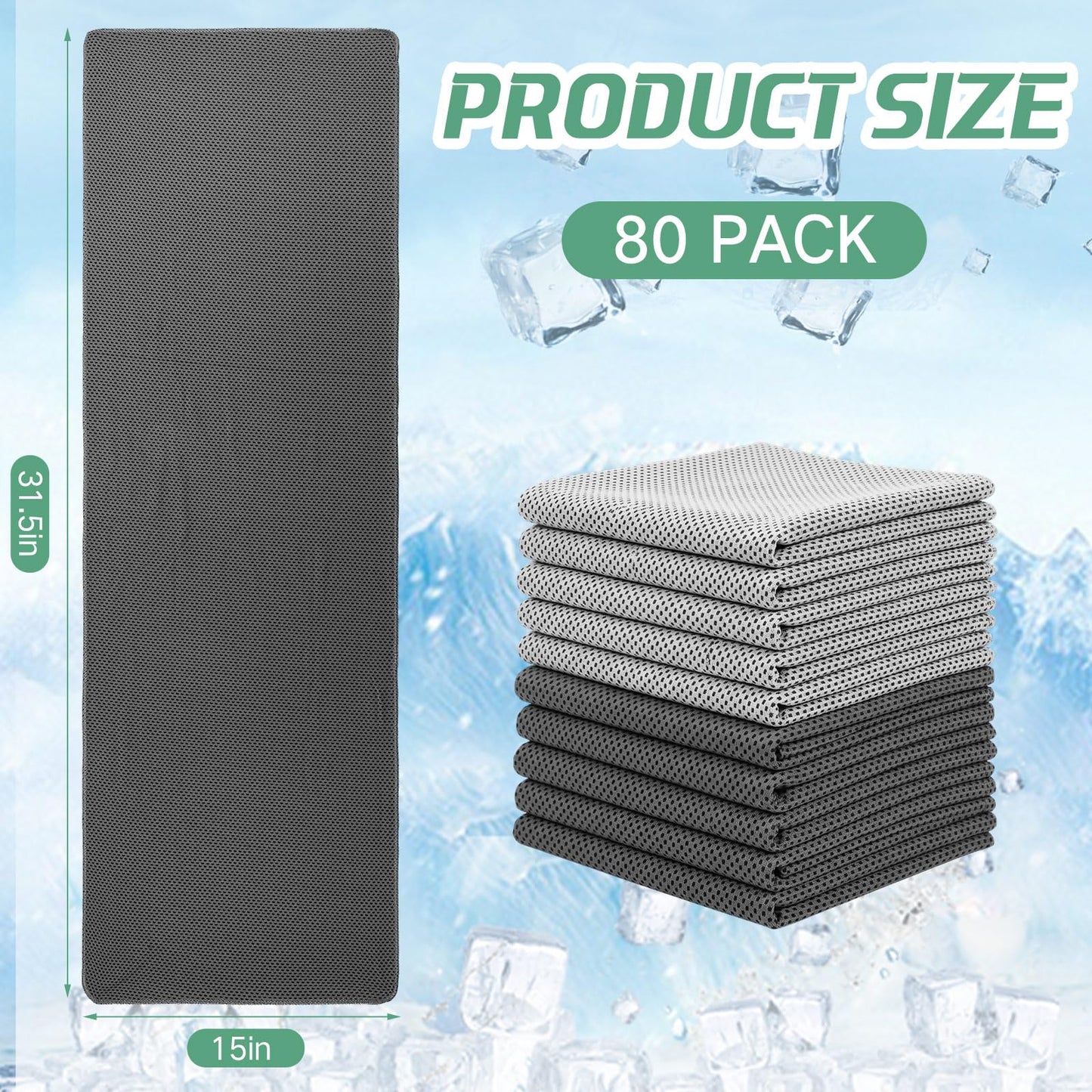 BBTO 80 Pcs 32 x 12 Inch Microfiber Cooling Towels, Ice Cold Towel for Neck and Face Breathable Chilly for Yoga, Sport, Gym, Workout, Camping and More Activities(Dark Gray and Light Gray)