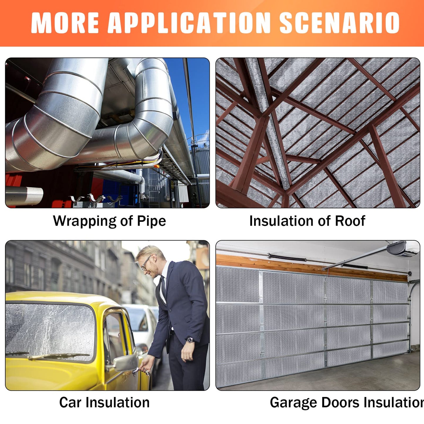 Gerrii 16 Pcs Garage Door Insulation Kit Double Bubble Insulation Panels Reflective Film Aluminum Radiant Barrier Thermal Shield with Adhesive Tape for Garage Greenhouse Attics Walls (24 x 54 Inch)