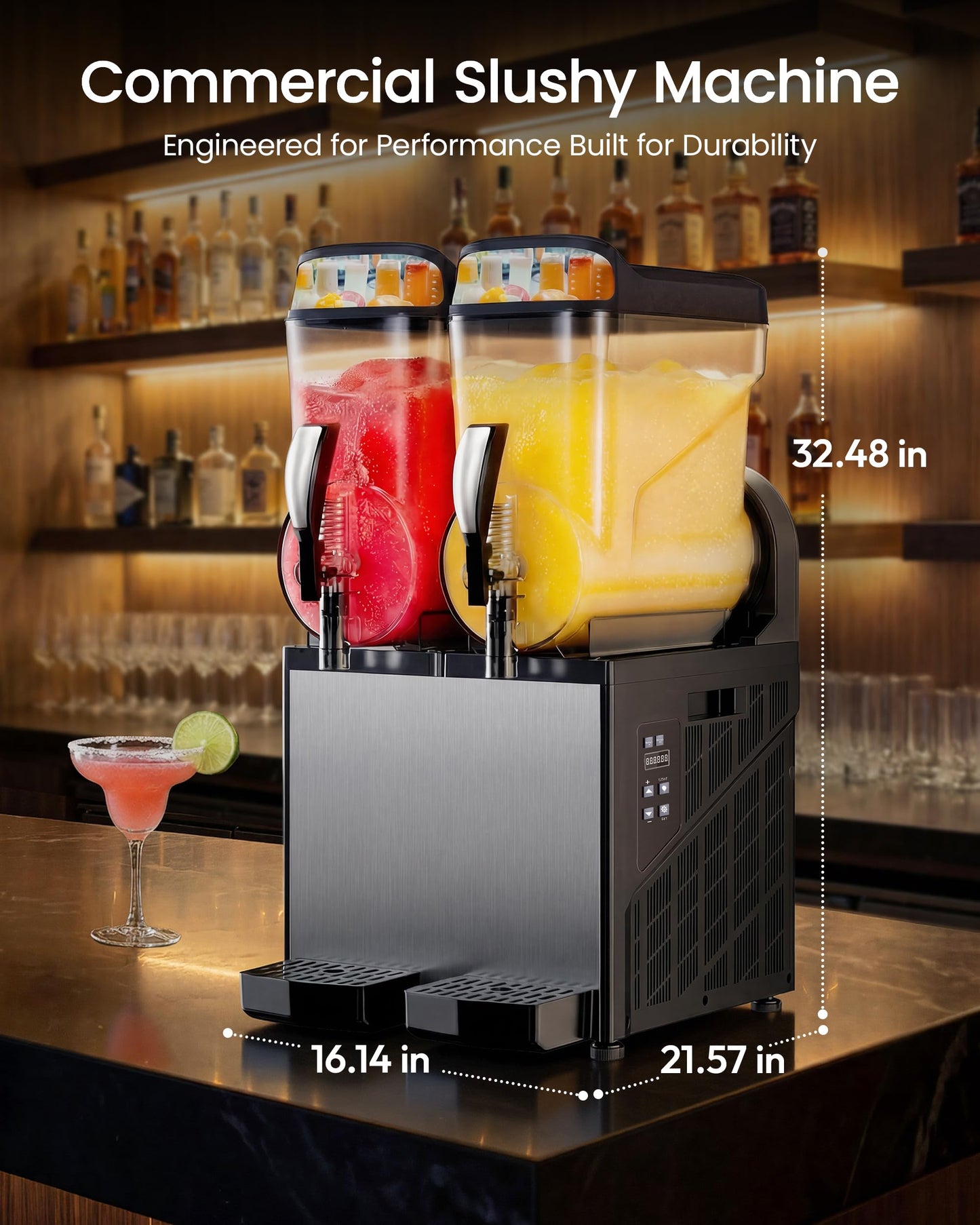 ICEVIVAL 30L Double Tanks Commercial Slushie Machine, Margarita Frozen Drink Machine with Independent Controls & LED,Commercial Slushy Machine Top for High-Traffic Bars Restaurants, ETL Certificated
