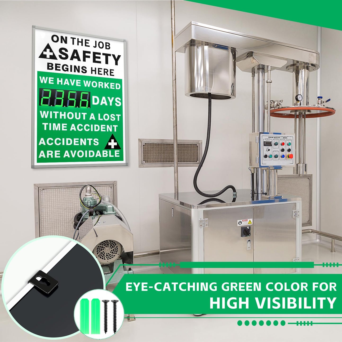 Days Safety Is The Priority Without Accident Sign Electronic Safety Scoreboard 28" x 20" with Remote Control Safe Scoreboard Sign Days Without a Lost Time Accident Are Avoidable(English Style)