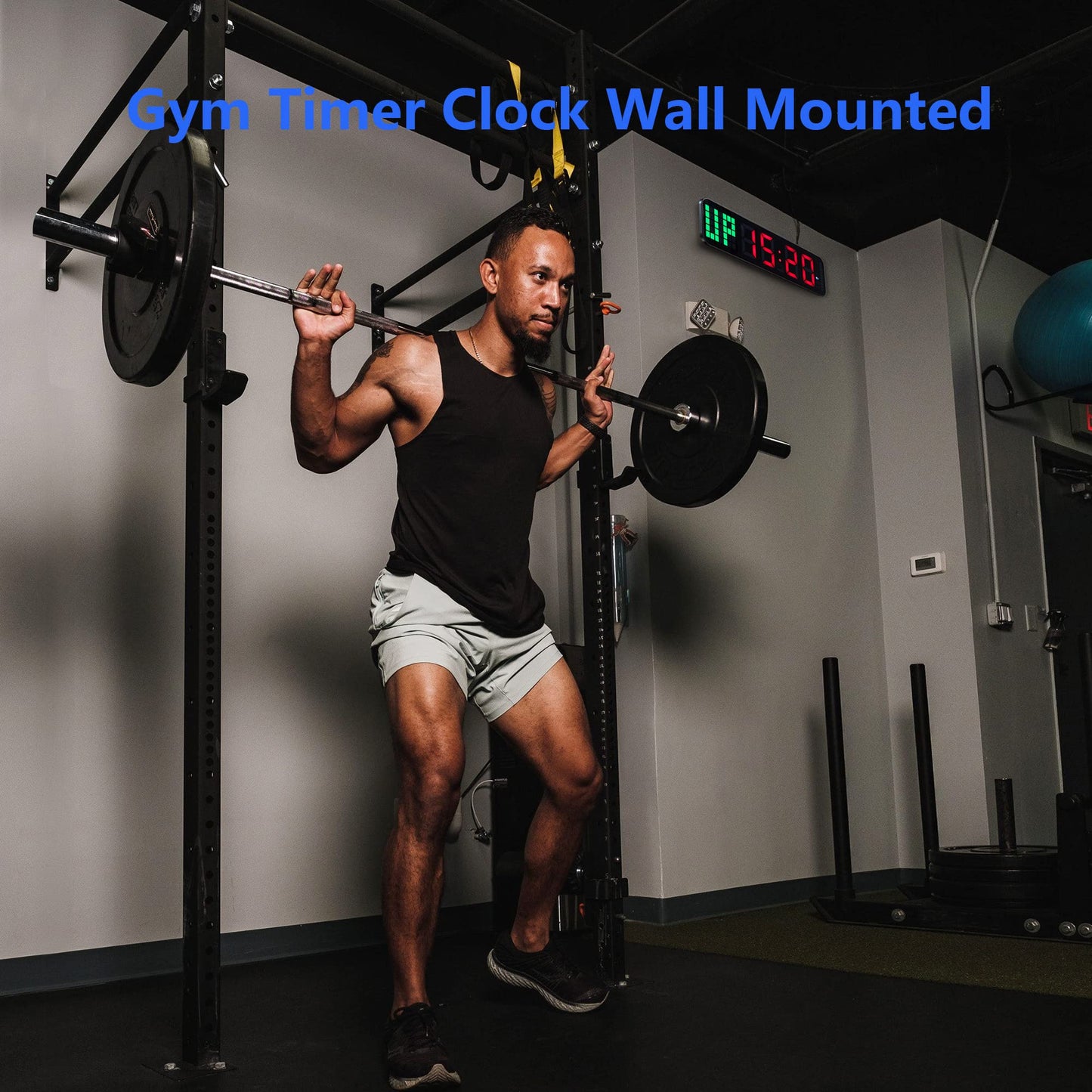 LUCORB Gym Timer - Large Digital Gym Clock Wall with Interval Time Progress Bar, Countdown/Up Stopwatch, Remote Control for Home Gym Garage Boxing Crossfit