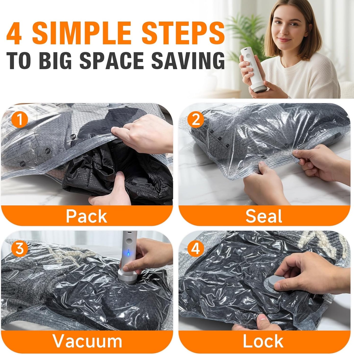 Space Saver Vacuum Storage Bags - Portable Electric Pump Included | 15 Combo for Clothes & Blankets
