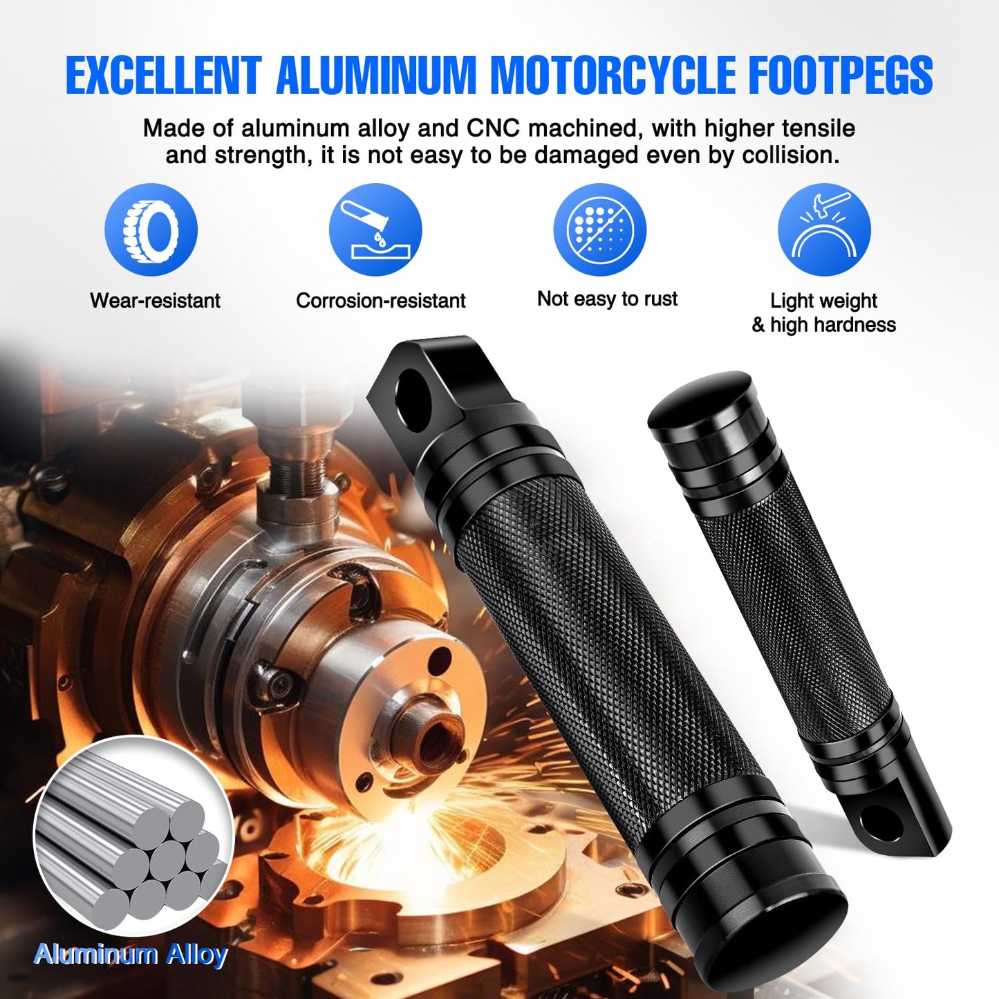 Nilight Motorcycle Foot Pegs Fit for Harley Dyna Sportster Forty Eight Road King Motorcycle Passenger Pedals Footpegs CNC Aluminum Billet Pedal Dirt Bike Footpegs Skidding Foot Rests Pegs, Black