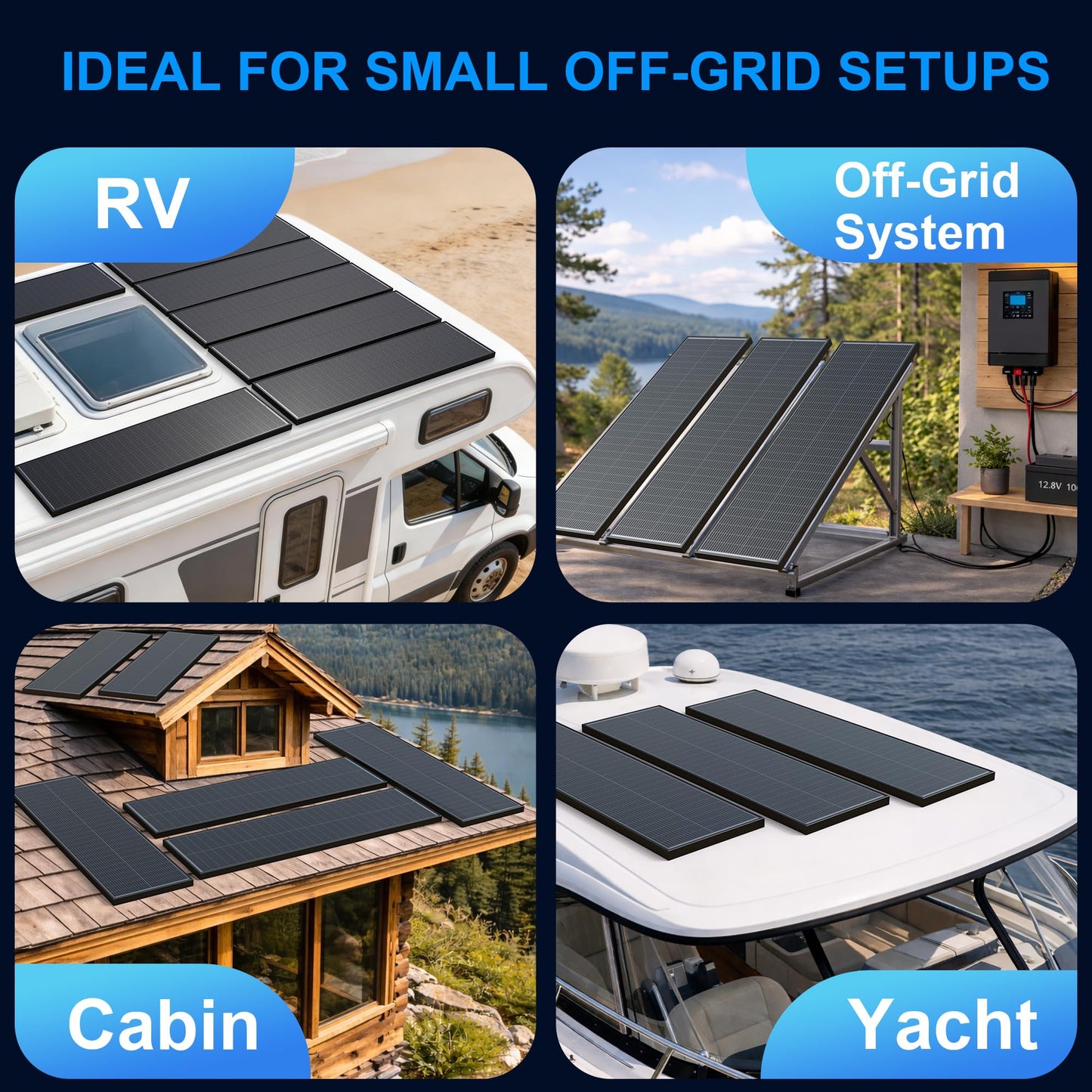ACOPOWER 100W 12V Ultra Slim Solar Panel, 25.4% N-Type Monocrystalline Panel with Solar Connectors, Black Frame for RV Marine