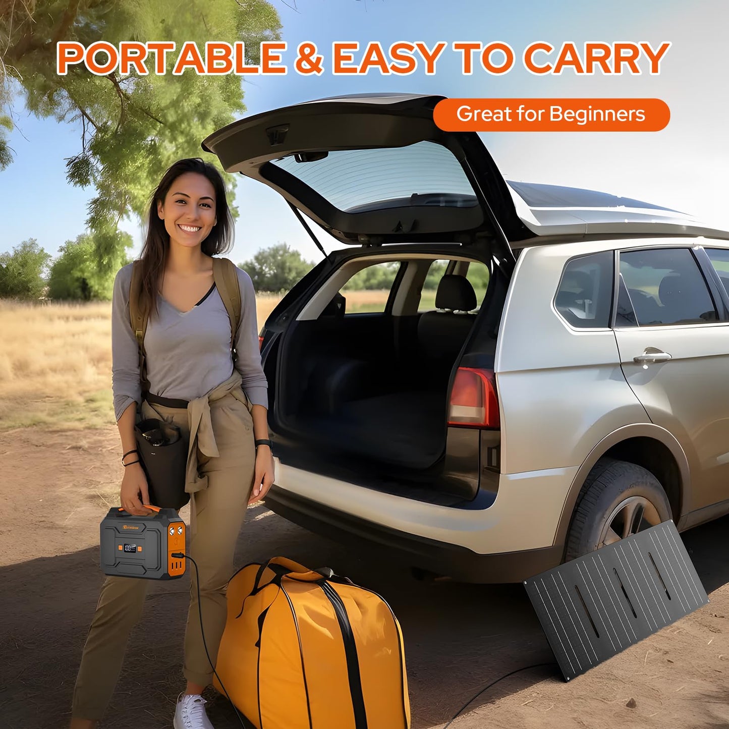 Portable Power Station with Foldable Solar Panel 30W Included, 110V 100W AC Outlet Portable Solar Power Pack Generator with Panels, Camping Solar Power Bank for Laptop Smart Device RV Outdoor Backup