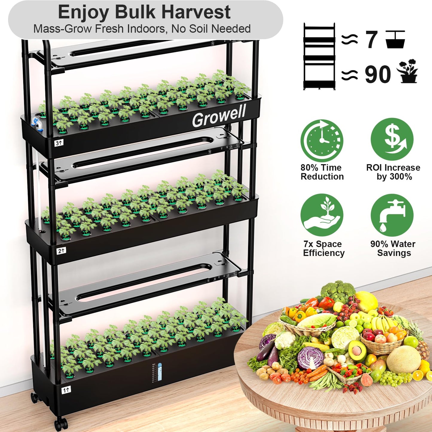 Growell 16 Pods Hydroponics Growing System Kit & 90 Pods Vertical Indoor Garden