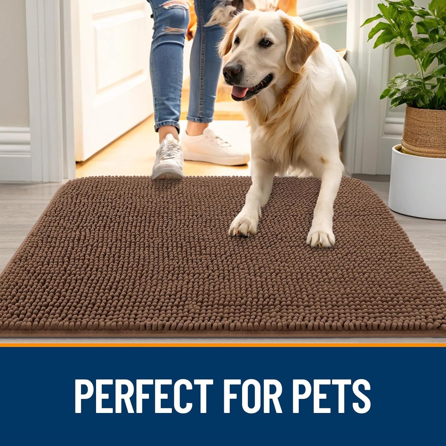 OLANLY Dog Door Mat - Absorbent Non-Slip Mud Mat for Indoor Use | 59x20 Mocha, Quick Dry Chenille