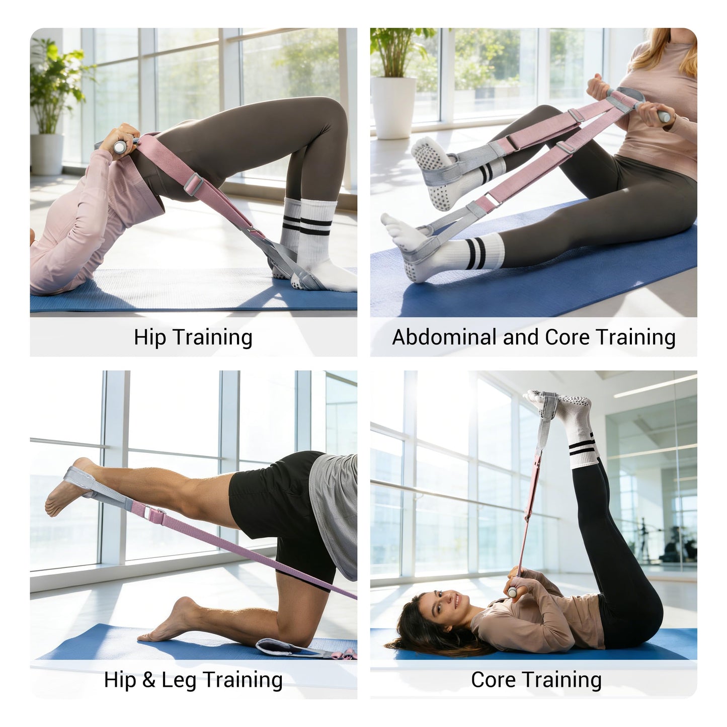 VULKEN Foot Pedal Resistance Band for Women Core Workout. Adjustable Fabric Resistance Band with Handles 150lb Full-body Elastic Excercise Band for Arm leg Muscle Training Stretching Home Gym Equiment