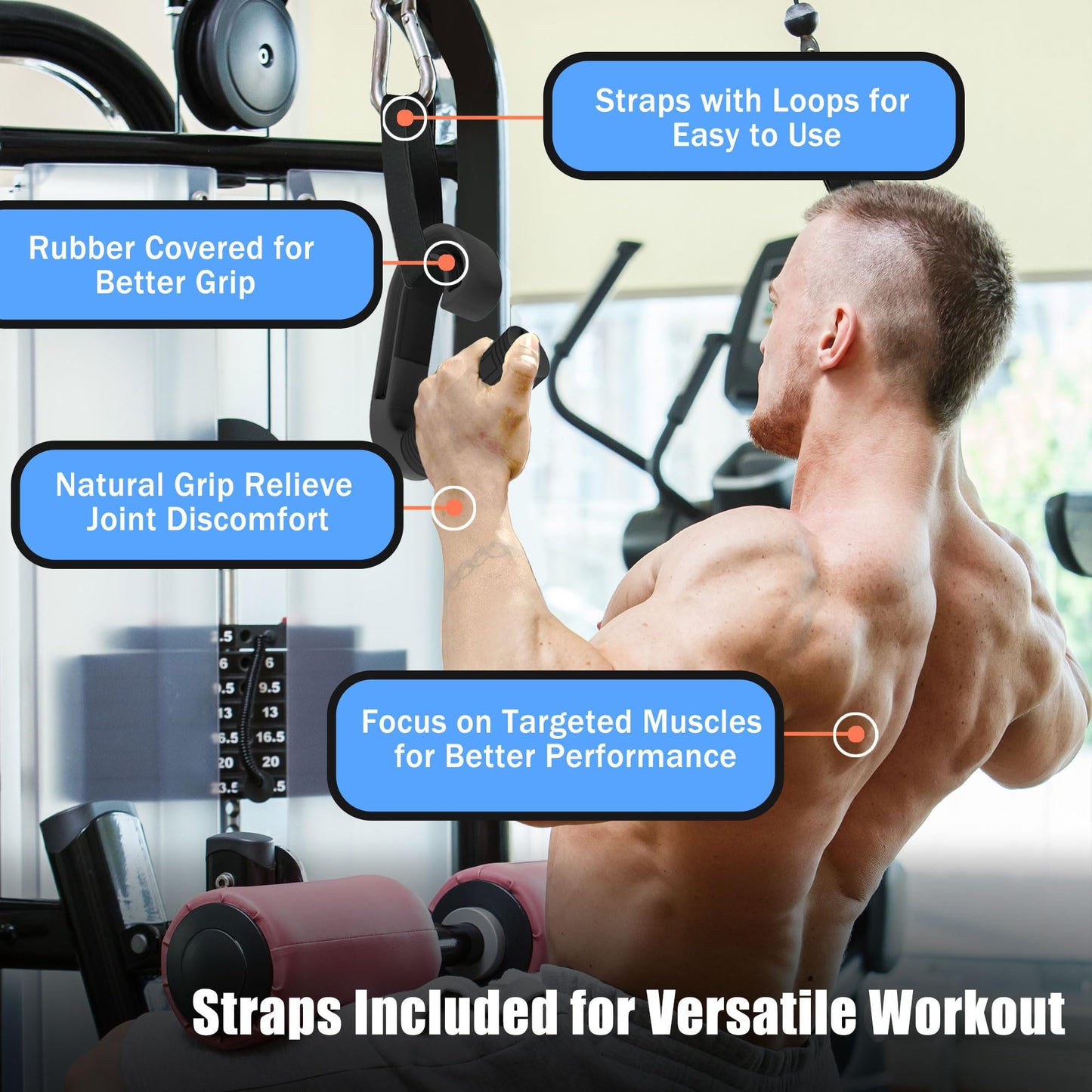 Folaps Barbell Grip Handles Neutral Grip: Portable Handles for Pull Up 2 Detachable Straps for Strength Trainer Versatile Exercise T-bar Row Cable Machine Attachment
