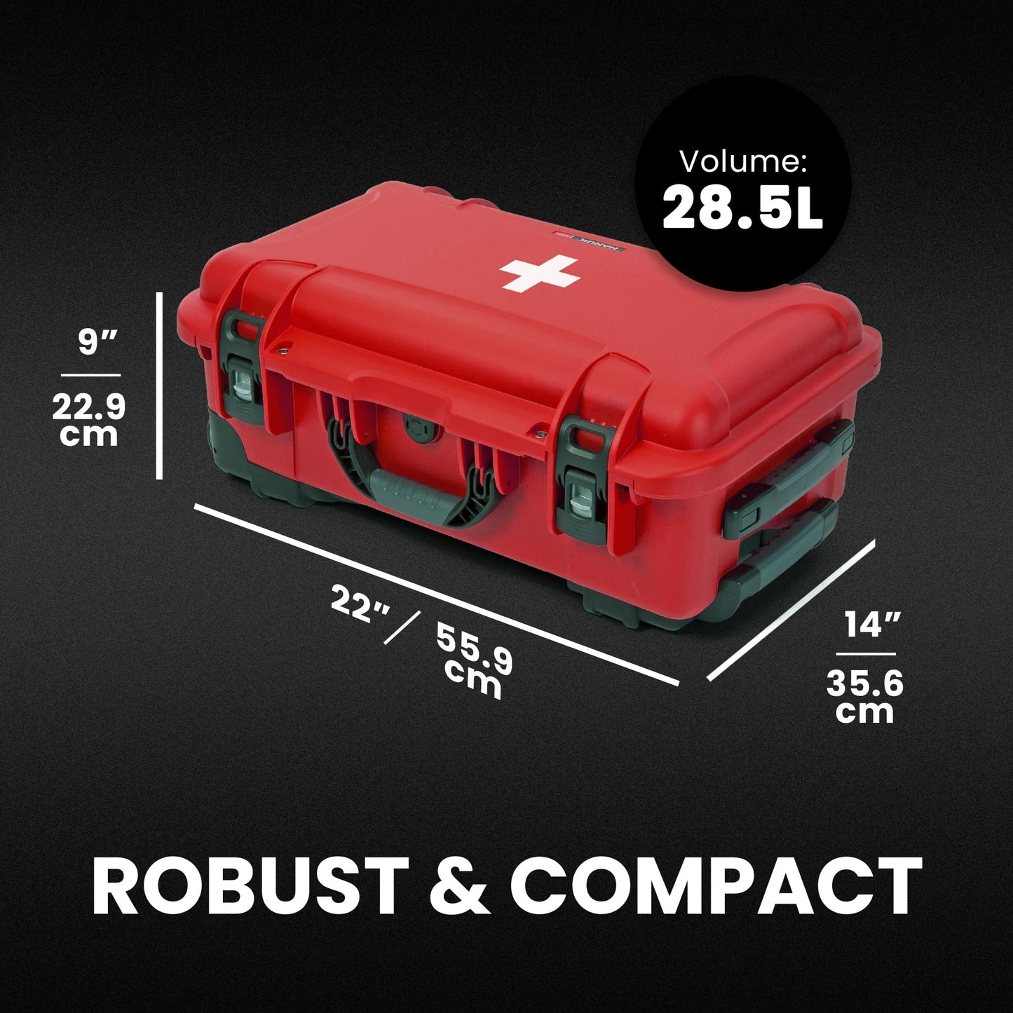 NANUK 935 Wheeled Waterproof First Aid Box Empty – Durable, Medical First Aid Organizer Case, IP67-Rated, Dustproof, Impact-Resistant, and Floats (20.5” x 11.3” x 7.5”) – Red