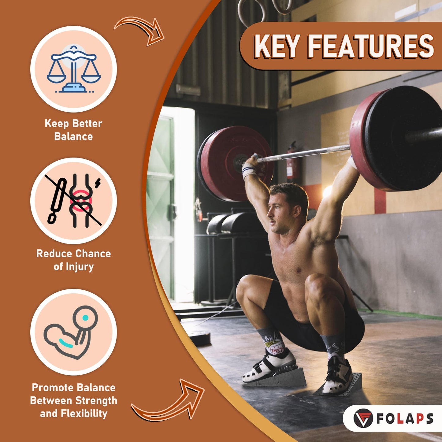 Folaps Squat Wedge Block with Guide for Heel Elevated Squat Weightlifting Slant Board for Squats with Carry Bag to Improve Mobility Balance and Strength