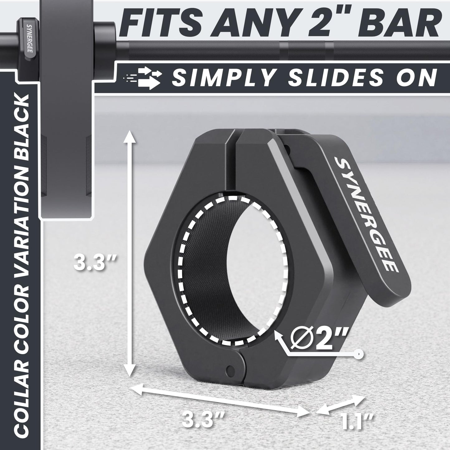Synergee Black Magnetic Barbell Collars Locking 2" Weight Clamps