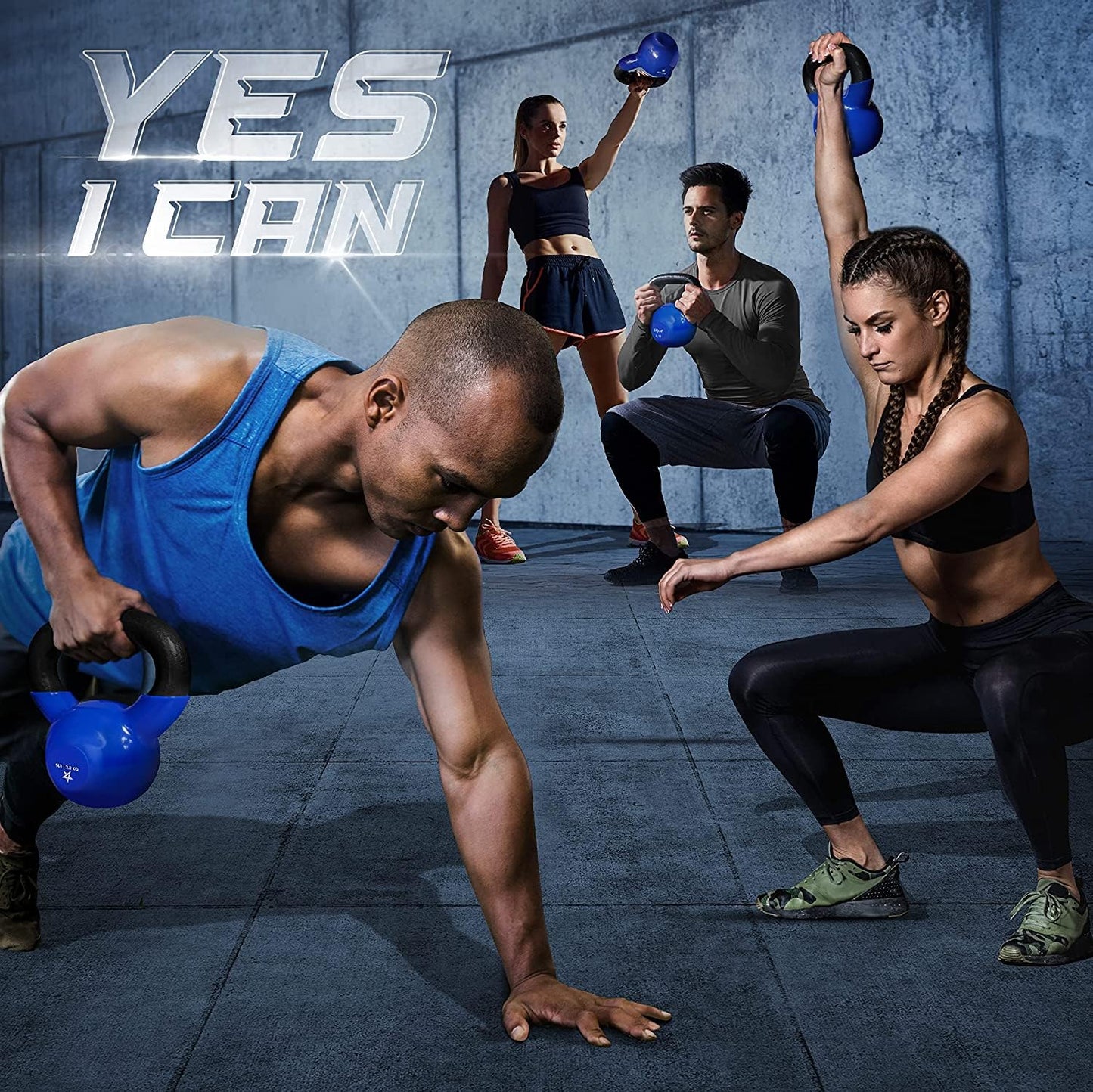 Yes4All Kettlebell, 5 lb Vinyl Coated Cast Iron Strength Training Kettlebells for Home Gym Exercises, Heavy Weights Gym, Fitness, Full Body Workout Equipment, Push up, Grip, Strength Training - Blue