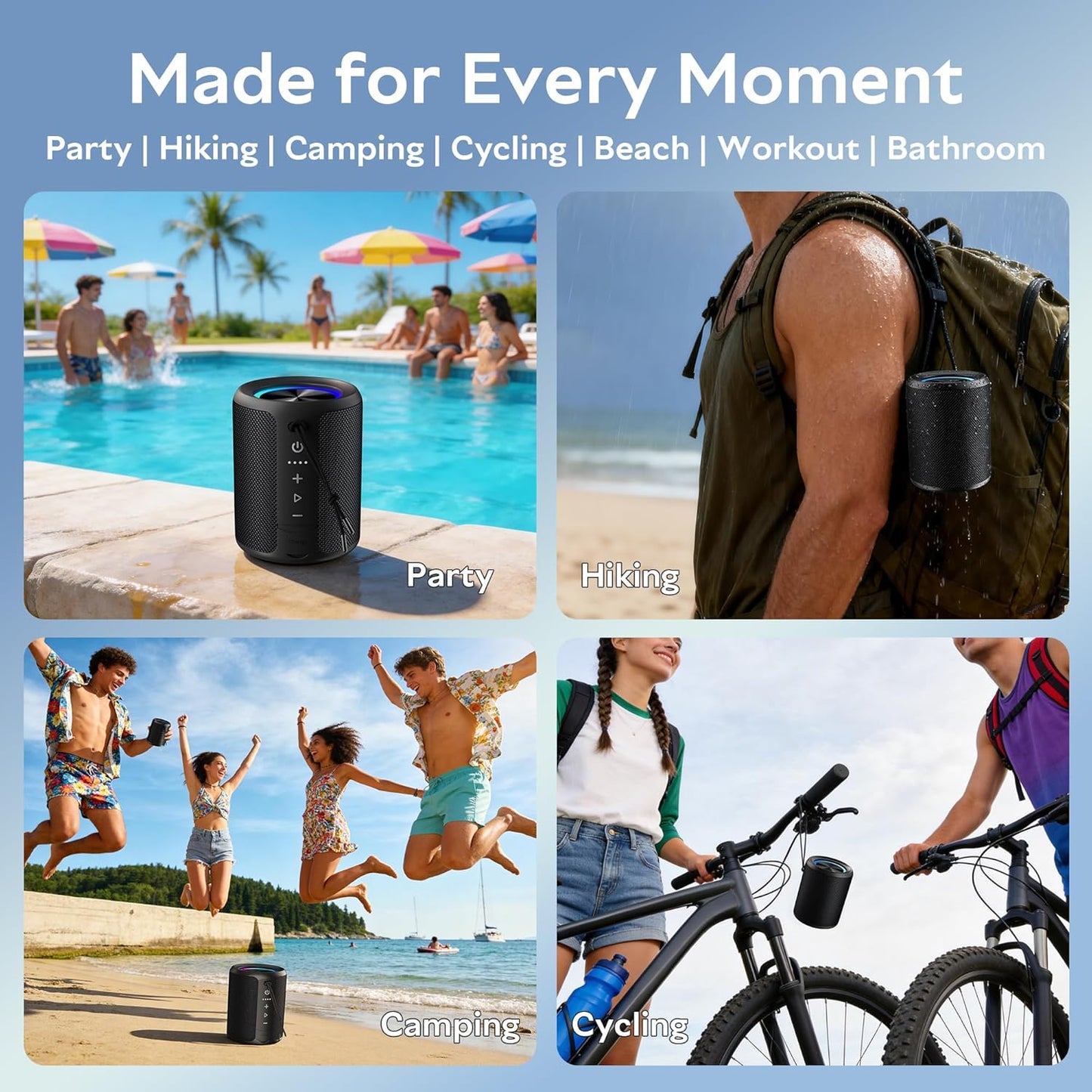 DUDGSIS IPX7 20W 15H Portable Bluetooth Speaker, Waterproof Wireless Speaker with Loud Stereo Sound, Playtime