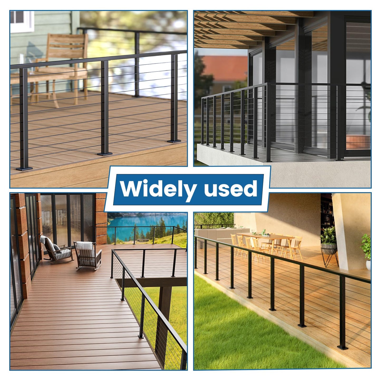 Muzata 3'-6'6" Black Complete Cable Railing Kit 36 Inch Cable Railing System for Decks with Post Handrail Length Adjustable Easy DIY with User Guide Complete Set RCS2 BH4S