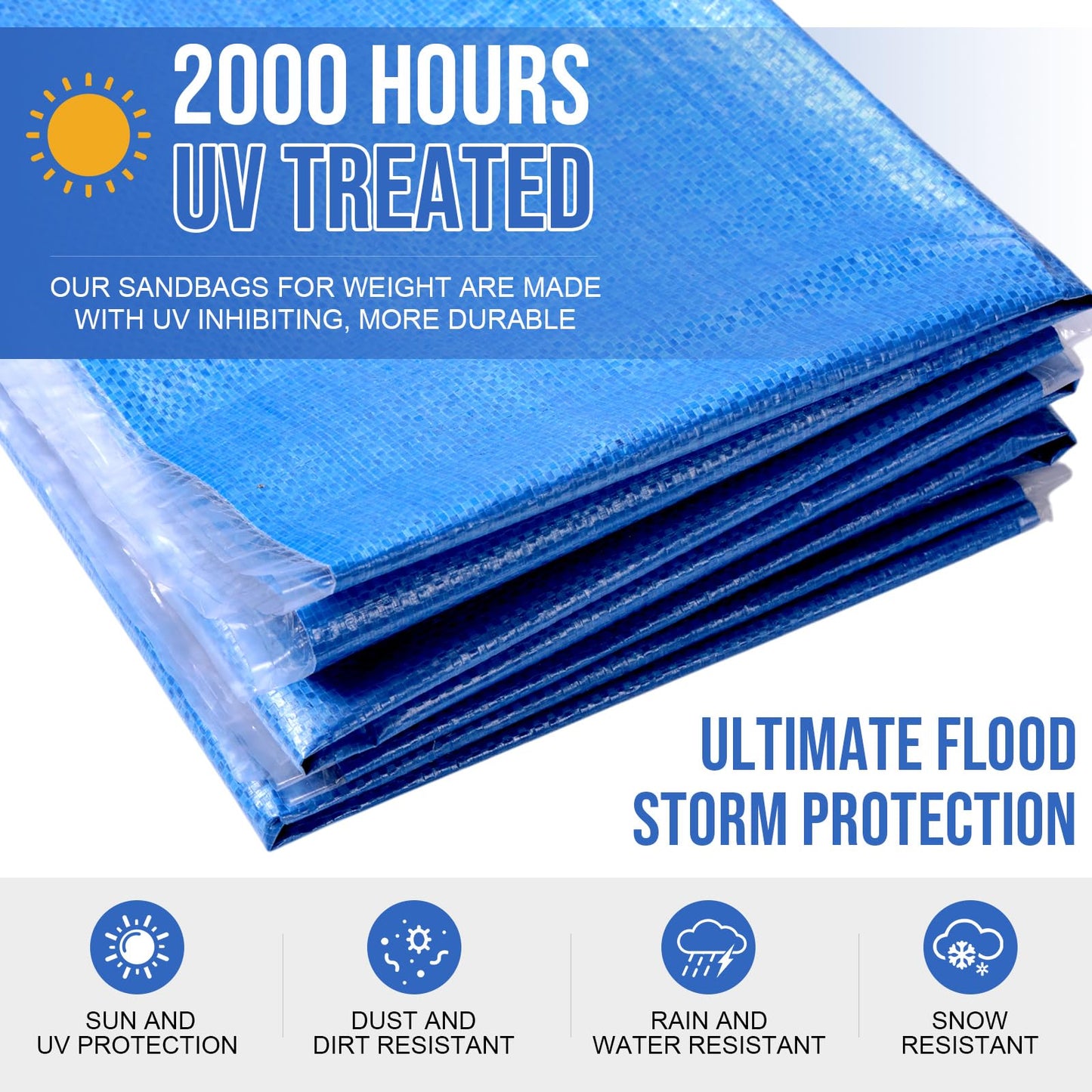 Yoojahow 50 Pcs Sand Bags for Flooding Sandbags Empty Poly Sandbags 18"x29" Heavy Duty Woven Sand Bag Sacks 100lb with Cable Zip Ties for Flood Protection Erosion Control Hurricane Barrier(Blue)