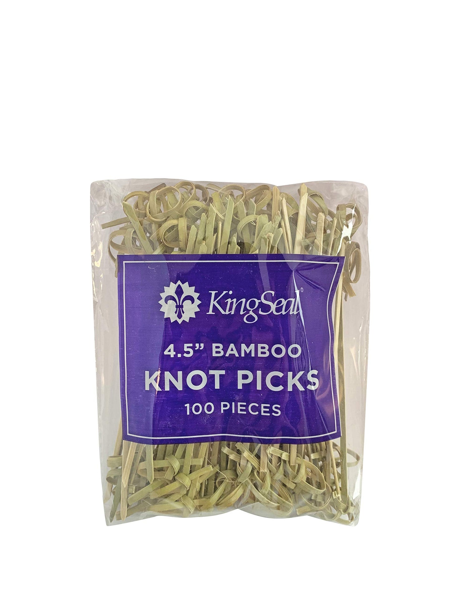 500 Count | KingSeal Bamboo Wood Flower Knot Picks, Skewers, 4.5 Inches, Perfect for Cocktails and Appetizers, Bulk Pack - 5 Packs of 100