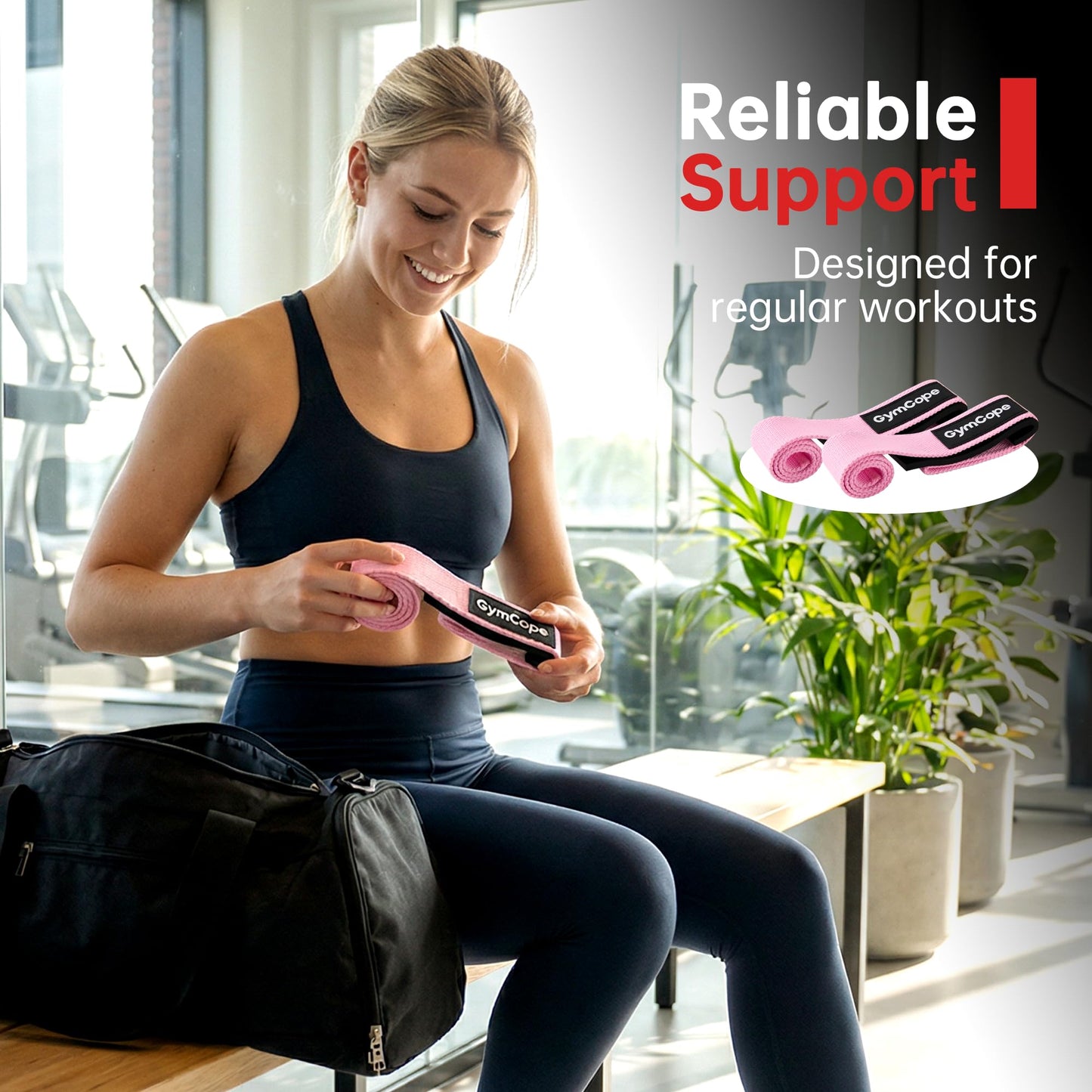 GymCope Lifting Wrist Straps for Weightlifting, Heavy Duty Wrist Straps for Deadlifts, Powerlifting, Bodybuilding and Strength Training, Secure Grip Support for Men Women, 1 Pair Pink