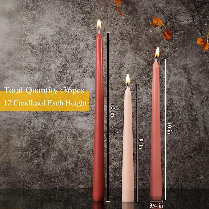MTLEE Taper Candles 8/10/12 Multi Height Unscented Taper Candles 8 Burn Hours for Dinner Decorative Home Decoration Wedding Party Candlesticks(Gradient Pink,36)