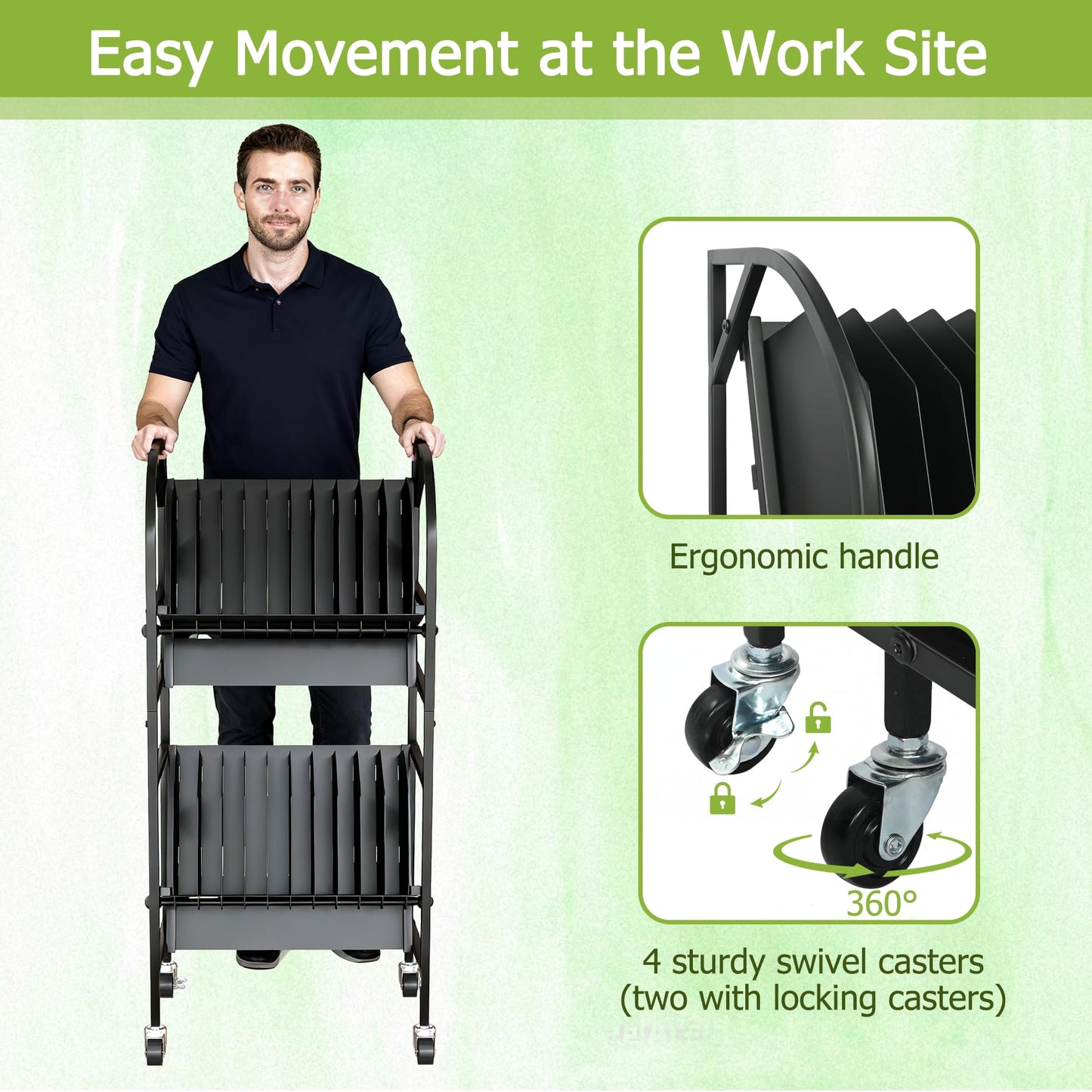 AIWFL 20 Device Laptop Charging Cart, 2 Tier Mobile Open Charging Cart Station Rack for Laptops Computers, Tablets and Chromebooks, Office and Classroom Chromebook Charging Carts Laptop Storage Carts