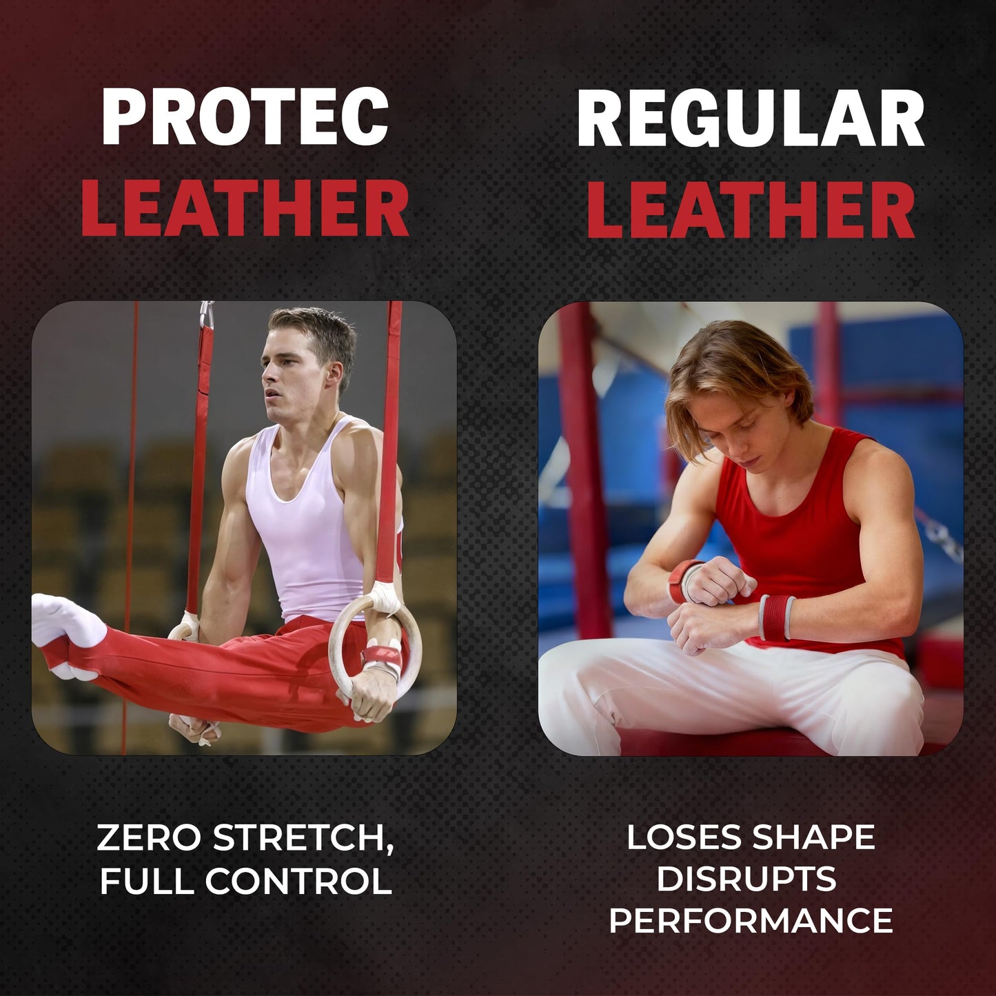 Reisport Protec Ring Gymnastics Grips for Men - Triple Strength Leather Hand Grips for Gymnastics Rings - Gymnastics Equipment & Accessories for Advanced Gymnasts