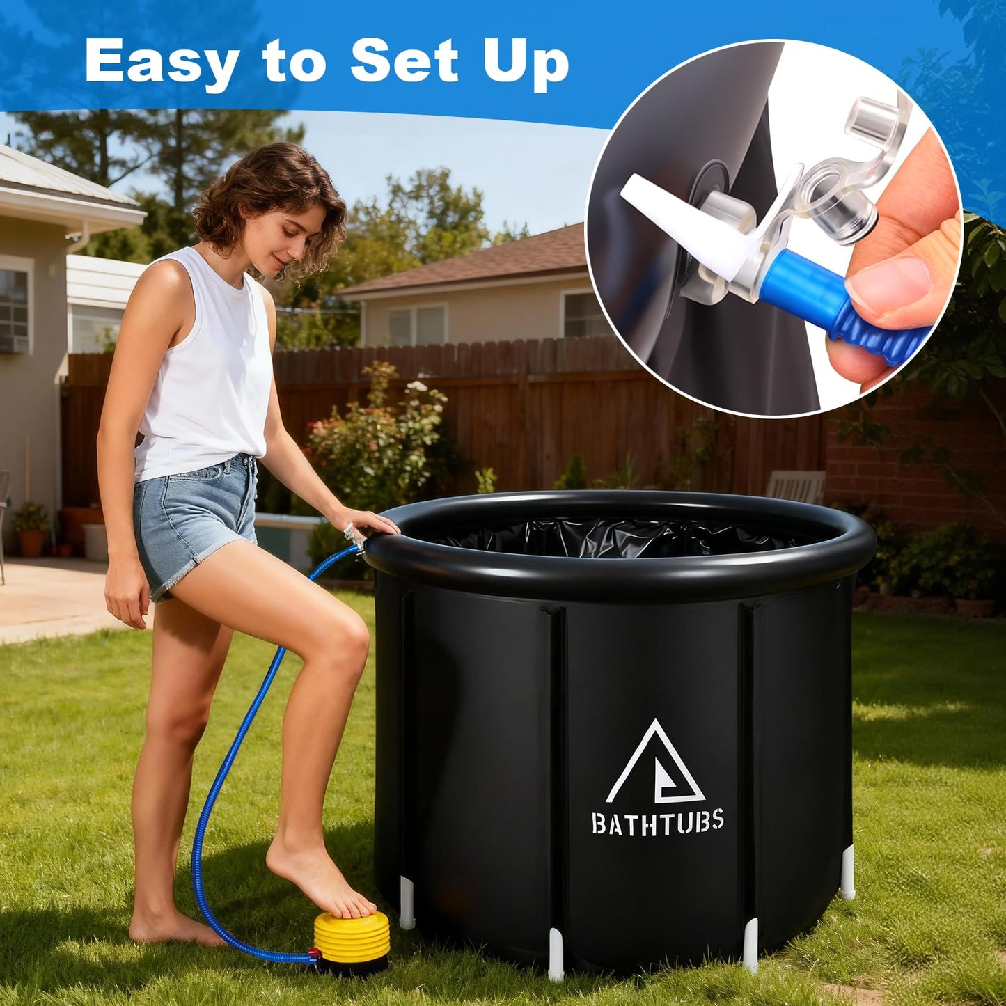 STARBRILLIANT Ice Bath Tub for Athletes, 85 Gal Portable Cold Plunge Tub with Pump for Cold Water Therapy and Recovery, Indoor & Outdoor and Gym, Black