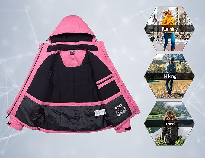 Little Donkey Andy Women's Waterproof Hiking Skiing Jacket with Removable Hood, Fleece Lined Winter Warm Rain Coat