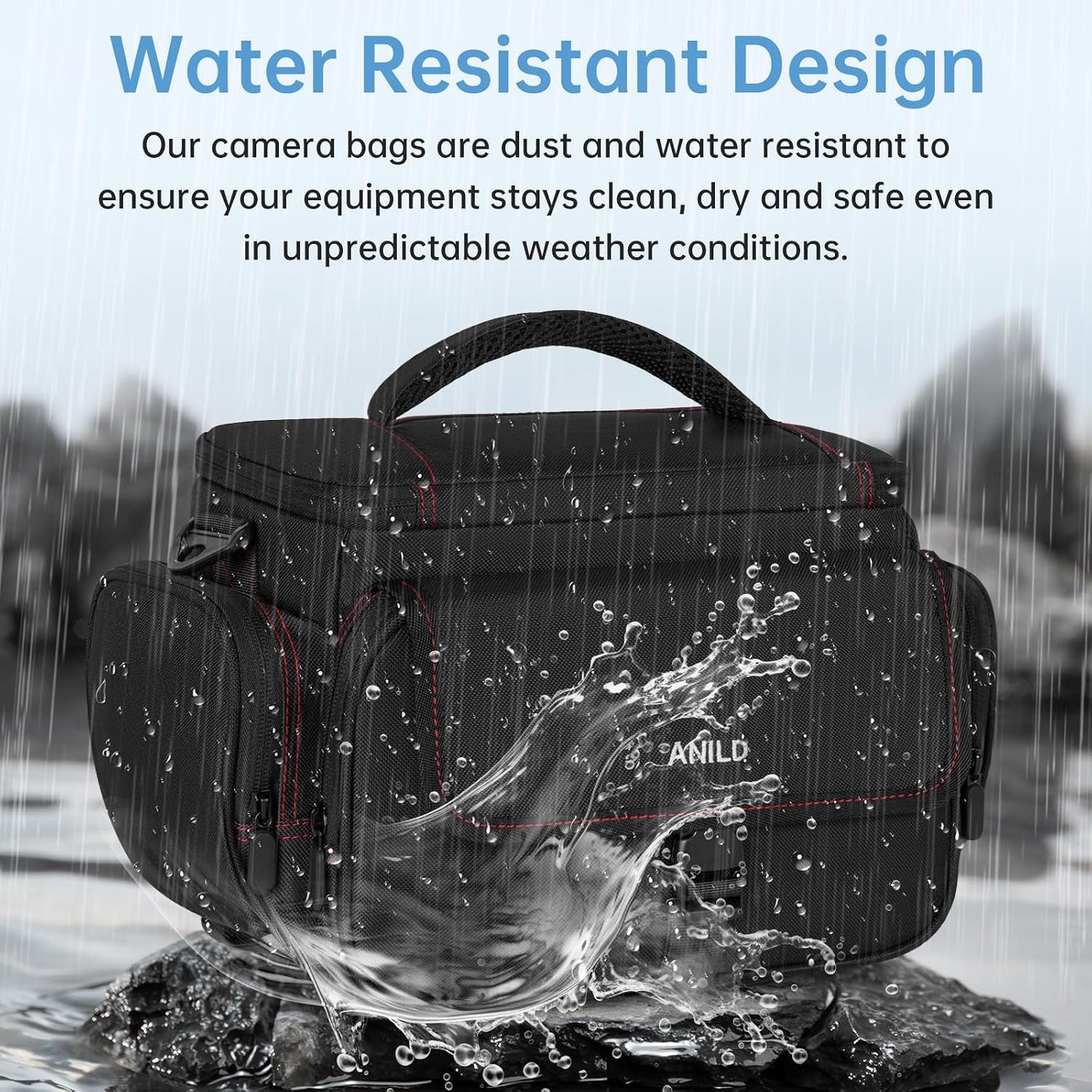 ANILD DSLR Gadget Bag, Crossbody Camera Bag for Photographers, Solid Water-resistant Travel Photography Camera