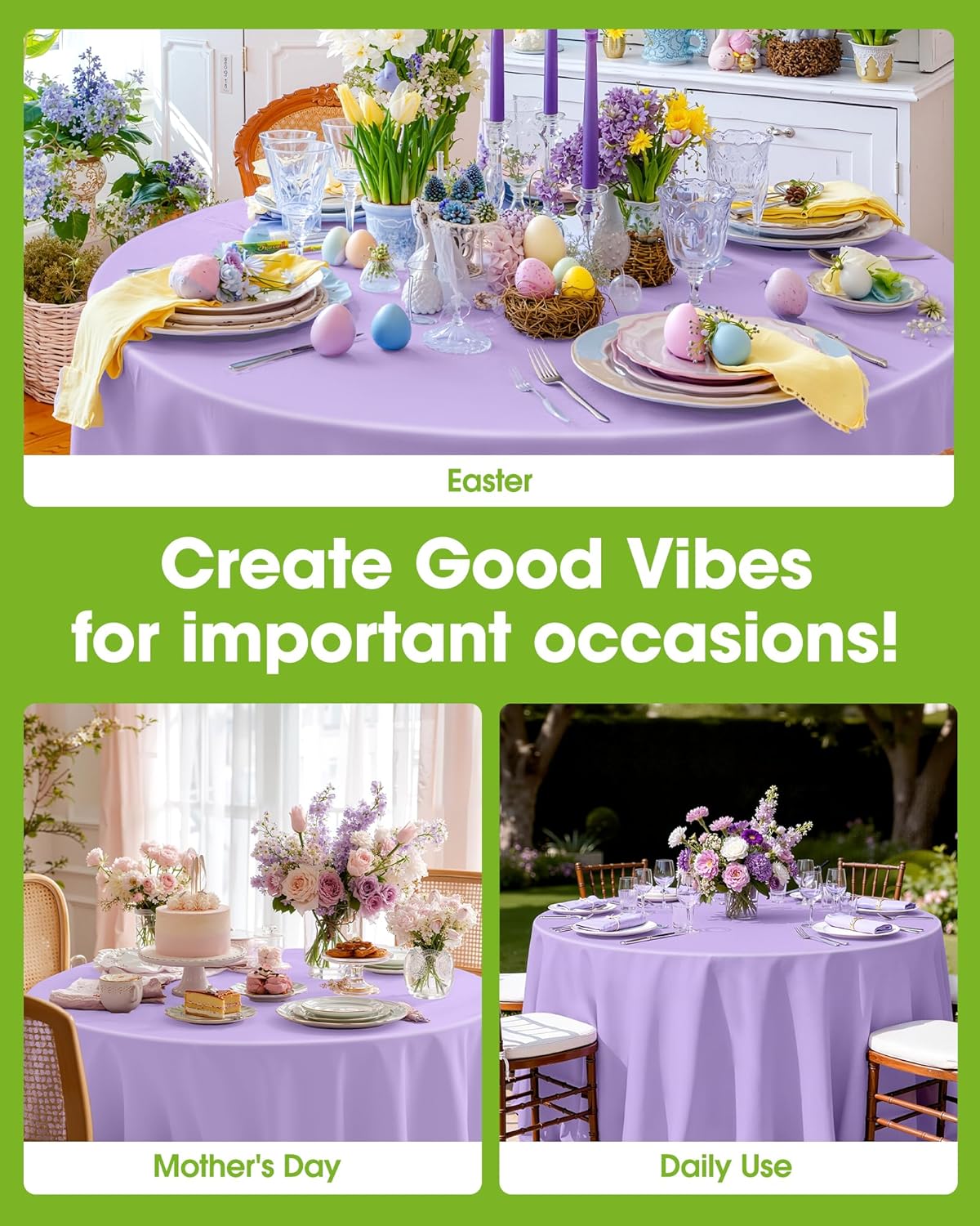 Pureegg Disposable Plastic Tablecloths - 84'' Round, Light Purple, Leakproof & Sturdy | 10 Pack for Easter Parties