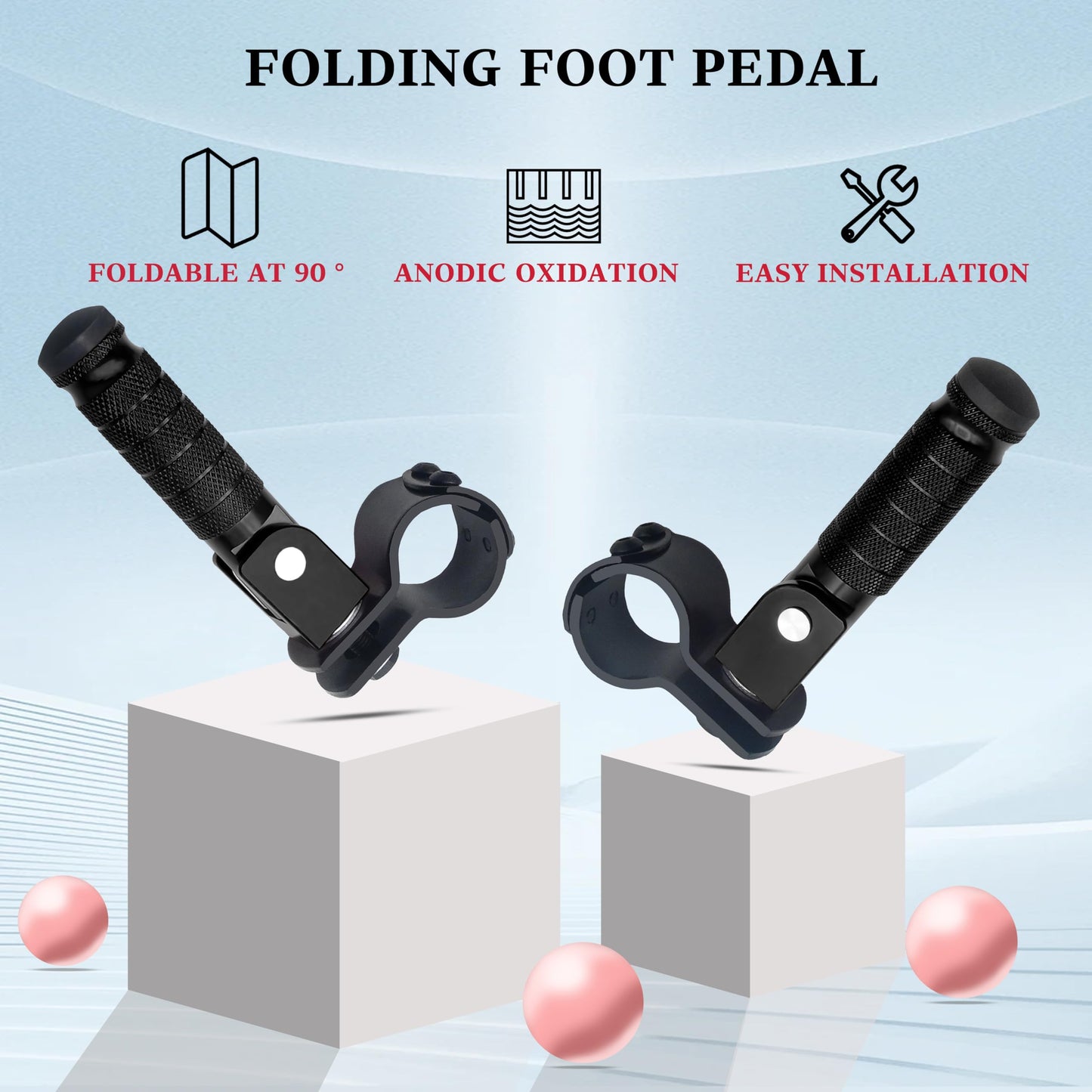 M8 Motorcycle CNC Aluminum 90 Degree Folding Rearsets Folded Motorbike Footrest Bicycle Footpegs Foot Pegs Pedal Universal (Black)