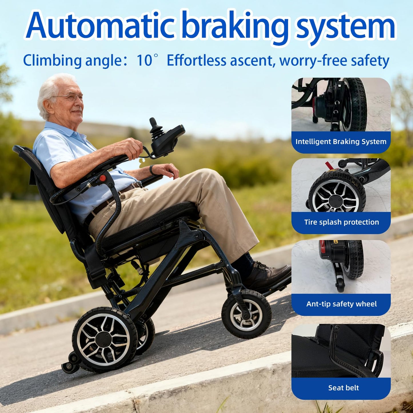 John Dawson Electric Wheelchairs for Adults 33LBS 100% Carbon Fiber, 30 Miles Long Range Lightweight Foldable Motorized Wheelchair with Dual 10Ah Batteries & Dual Motors