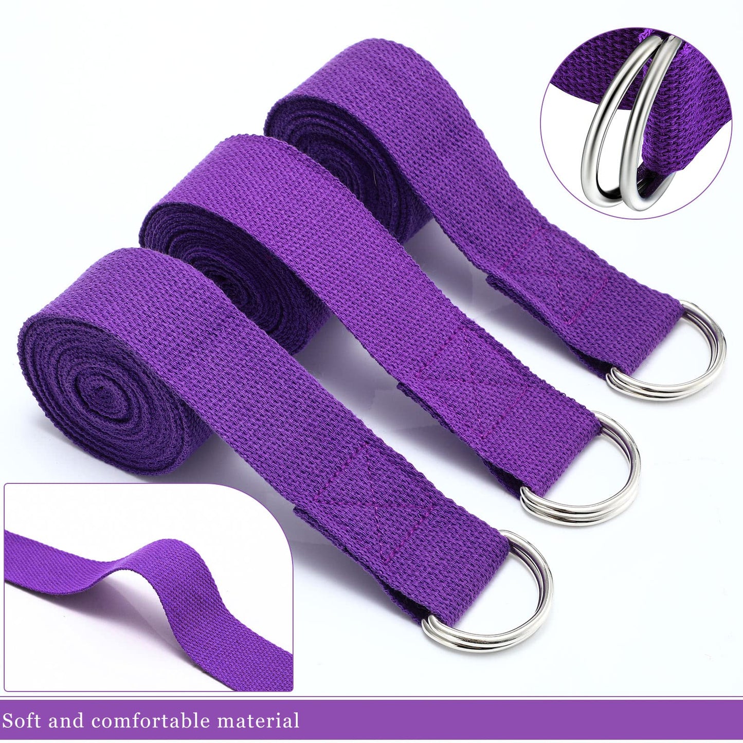 6 Pcs Yoga Strap for Stretching 8 Ft Yoga Exercise Adjustable Straps Bands with Safe Adjustable D Ring Buckle for Pilates Gym Workouts Fitness Improves Sitting Posture(Purple)