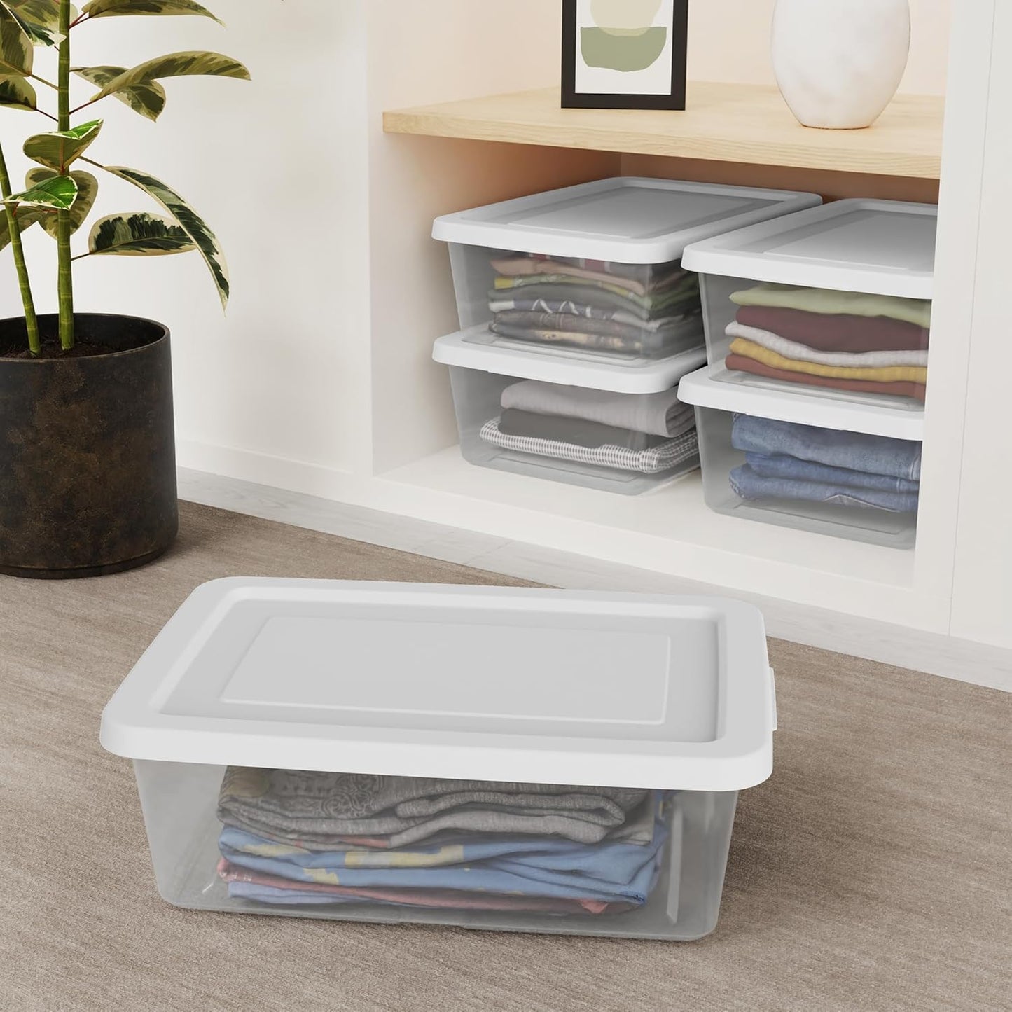 Sterilite 12 Quart Storage Box - 12 Pack Clear Plastic Totes with Secure Snapping Lids for Organization