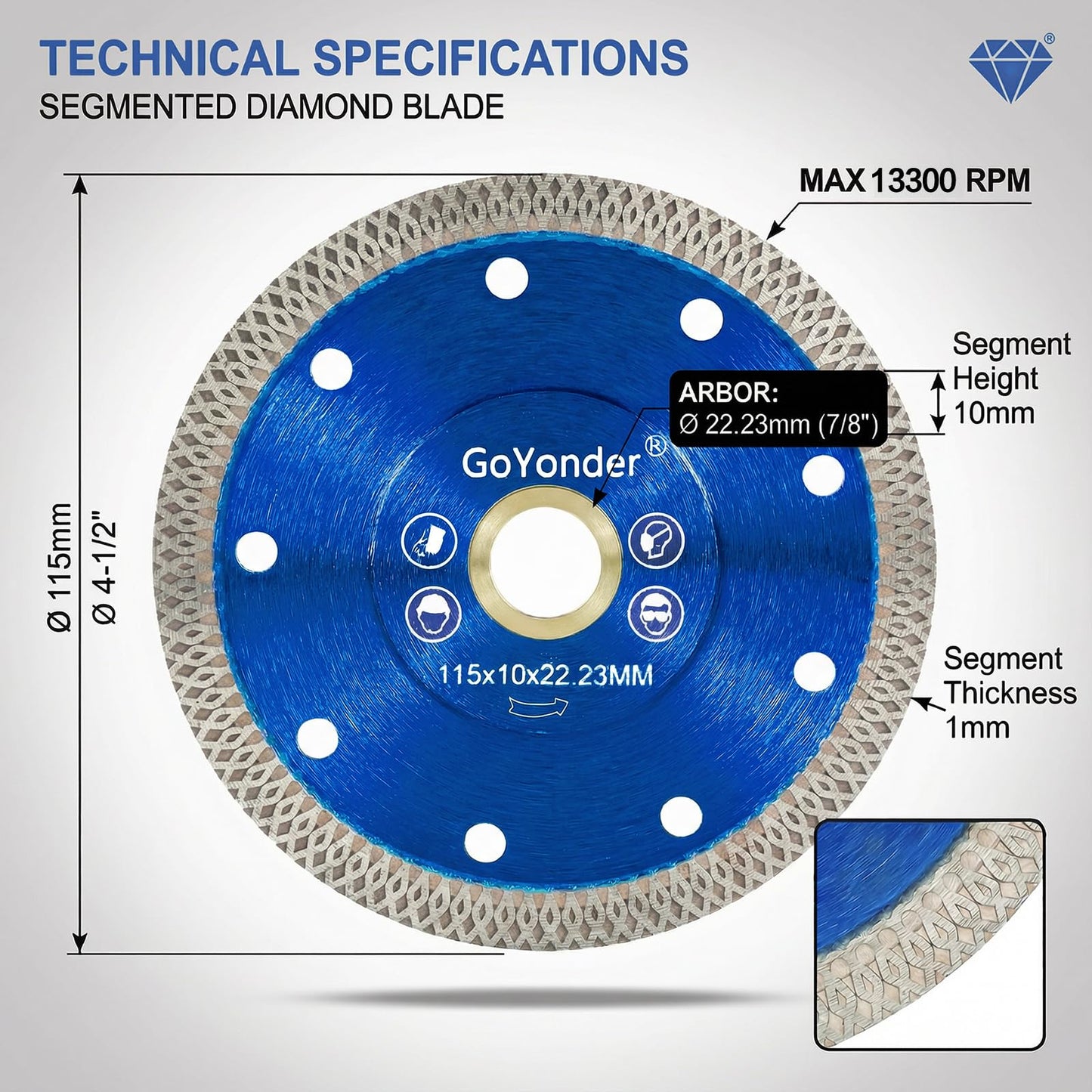 GoYonder 4.5 Inch Super Thin Diamond Saw Blade for Cutting Porcelain Tiles,Granite Marble Ceramics (4.5" -Blue (50 pcs))