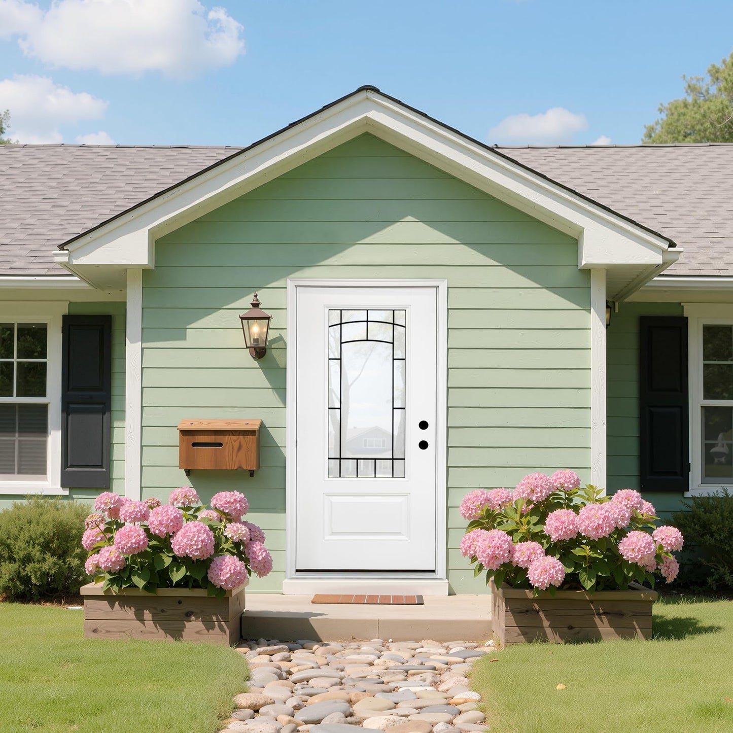 Casaphoria 36" x 80" Fiberglass Entry Door with White 4-9/16" Vinyl Frame,Left Hand Inswing Exterior Door with Brickmould, 3/4 View Wrought lron Glass Knock-Down Front Door for Home Entrance, White