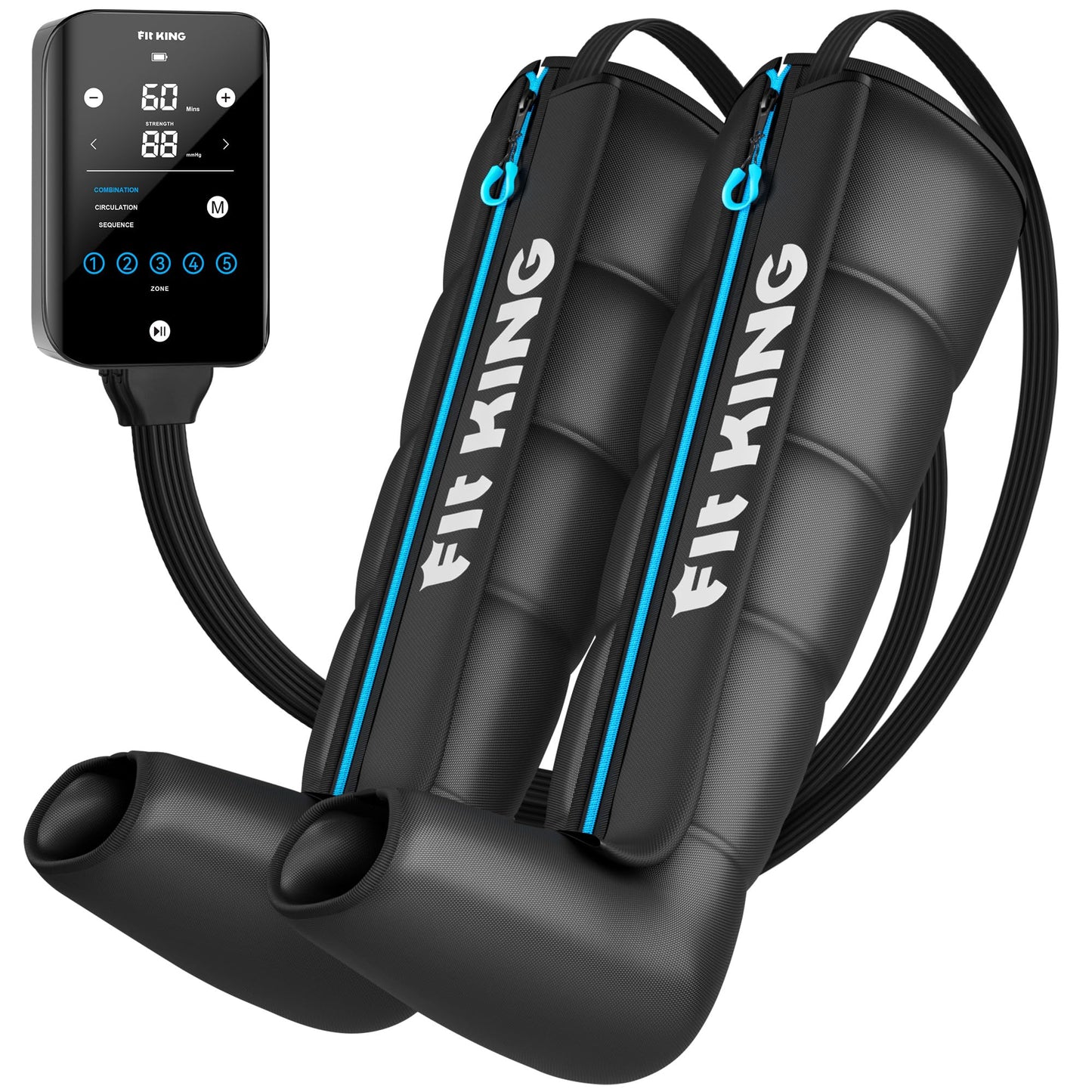 FIT KING Air Compression Recovery System, Rechargeable Leg Massager with 5 Chambers, Customized Zone Massage Optional, FSA-HSA (Medium)