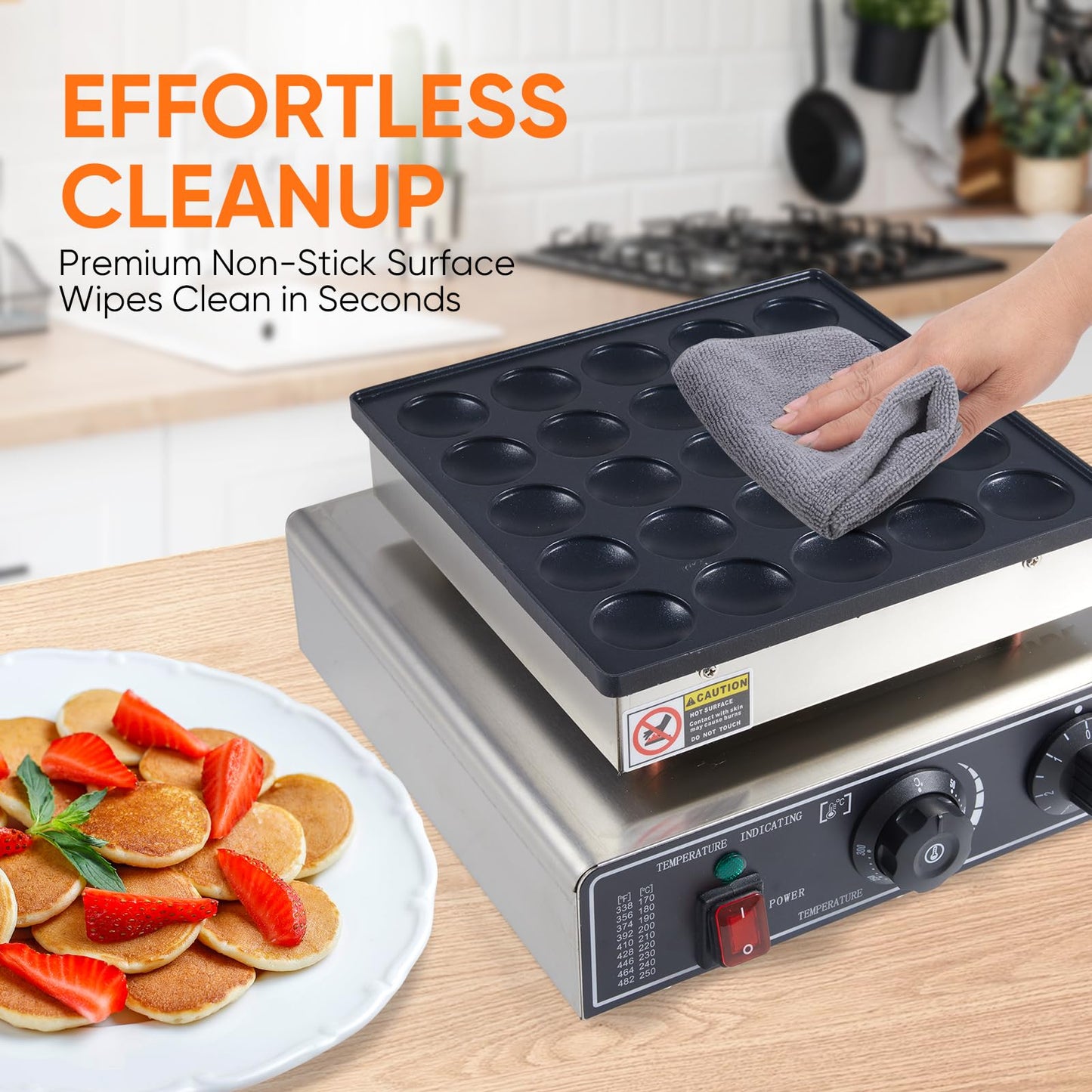 25PCS Commercial Mini Pancake Maker Machine – Stainless Steel 1.6inch Dutch Pancake Maker with Non-Stick Griddle, Adjustable Temperature & Timer – Electric 900W Maquina Para Mini Pancakes