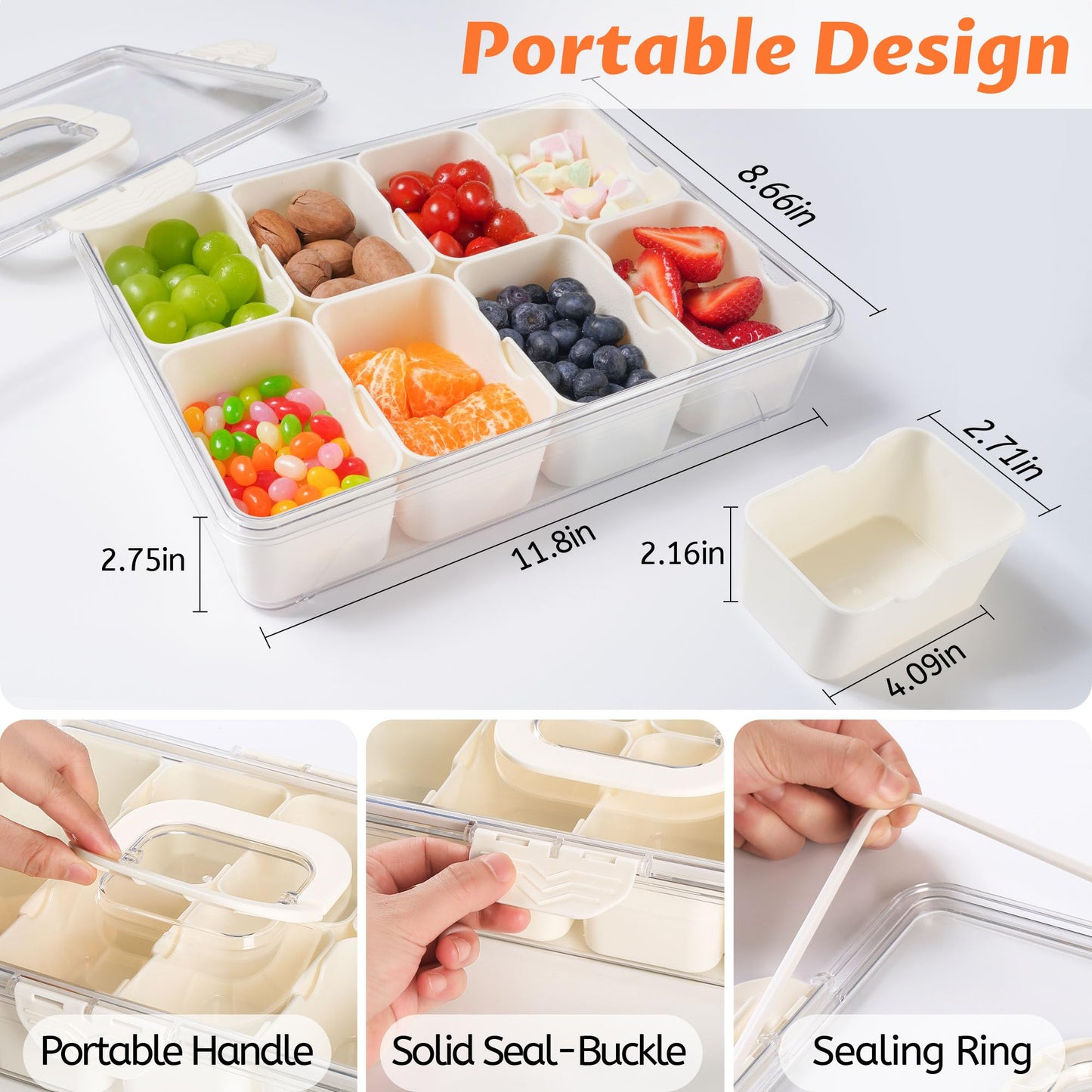 TCHZA Snackle Box Container, Dishwasher Safety - Divided Serving Tray with Lid and Handle, Charcuterie Board for Portable Snack Platters - Clear Organizer for Fruits Snacks,Perfect for Road Travel