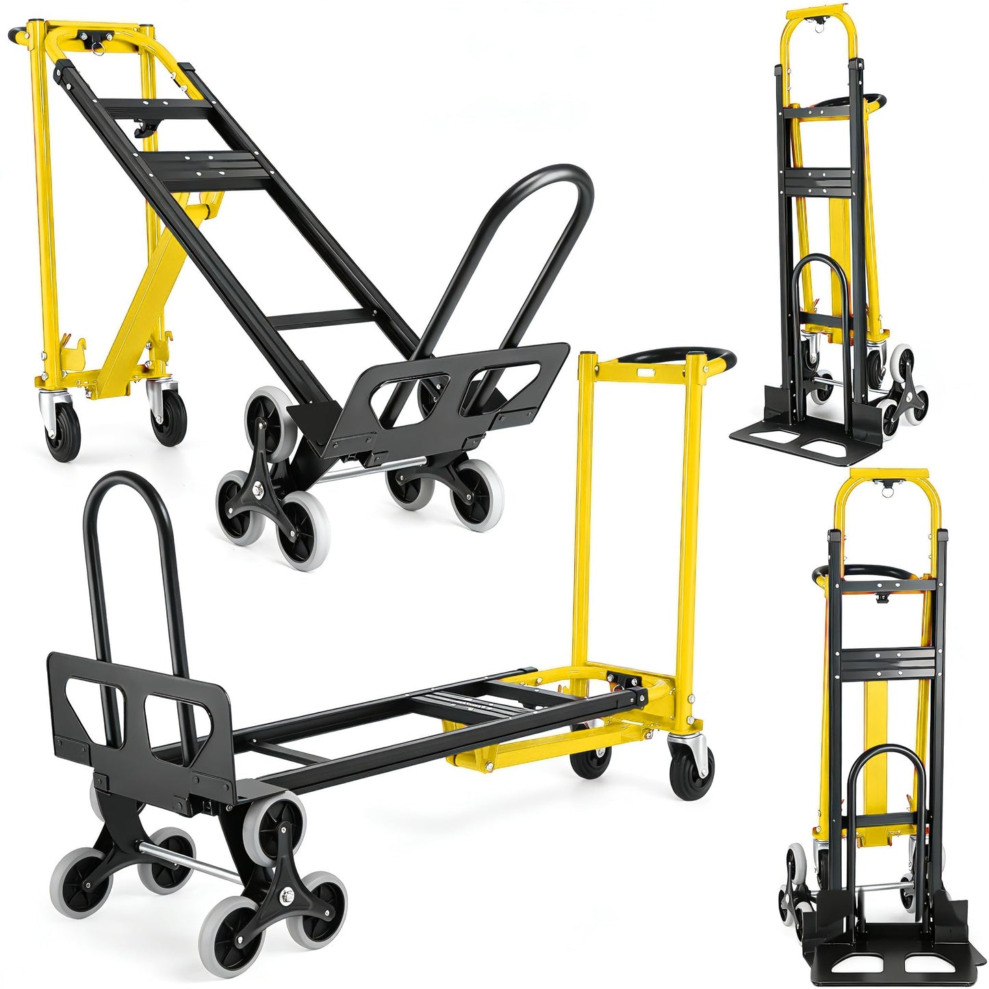 Heavy Duty Stair Climbing Hand Truck - 1000 LBS Capacity 4-in-1 Convertible Dolly Cart, Foldable Platform Utility Cart for Moving Boxes, Industrial Grade Steel Construction(Yellow)