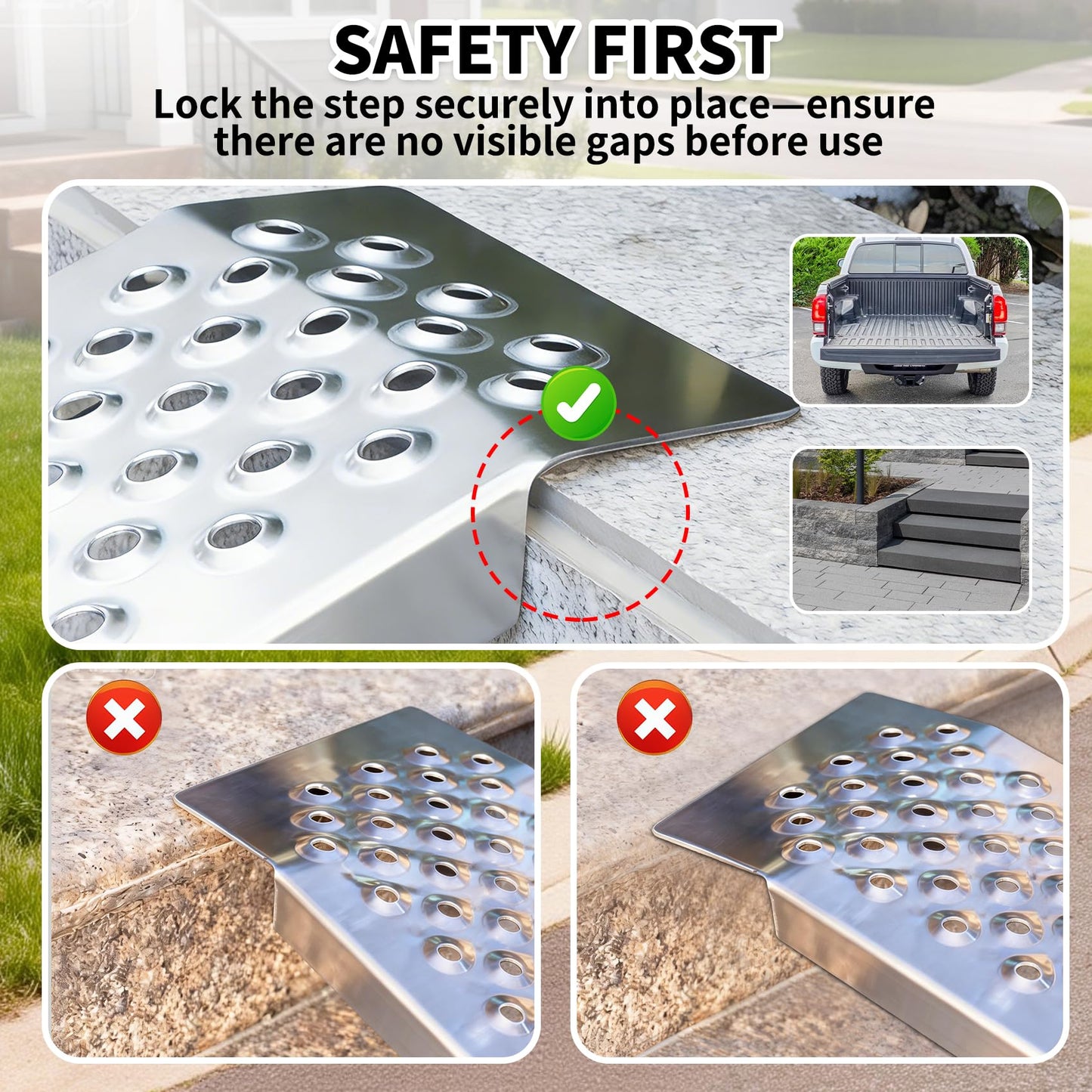 GETTKAOR Heavy Duty Steel Loading Ramps - 880 LbS Capacity Anti-Slip Shed Ramps with Locking Bolts for Lawn Mower, ATV, Motorcycle and Dirt Bikes,2-Pack (880lbs-1.5m)