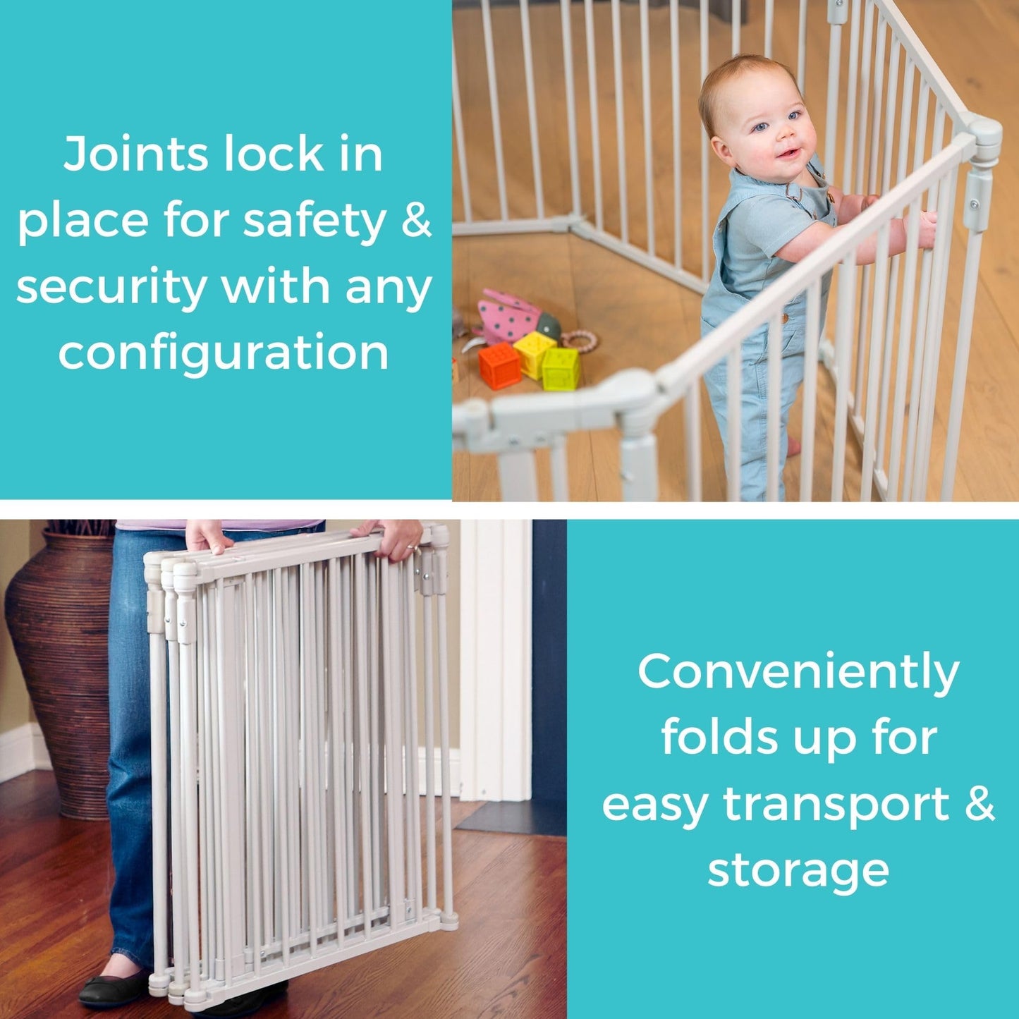 Toddleroo by North States - 3 In 1 Metal Superyard Baby Play Yard: 6 Panel Playpen, Safety Gate, or Extra Wide Baby Fence - Encloses Up to 10 Square Feet - 30 Inches Tall - Taupe