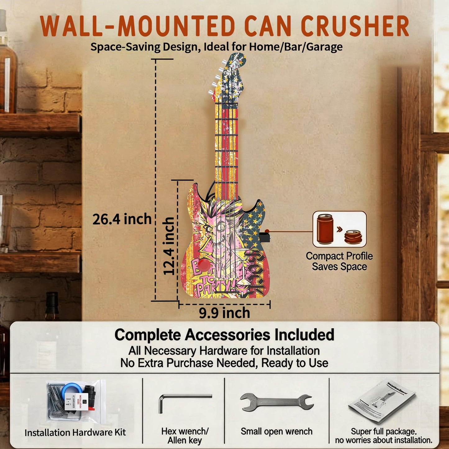 KANBOL 615 Guitar-Style Pneumatic Can Crusher, Fully Enclosed Safety Design, 2nd-Gen Reinforced Air Cylinder, Heavy-Duty Metal Wall-Mounted Can Smasher, Fits for12oz 16oz Cans -BLACK